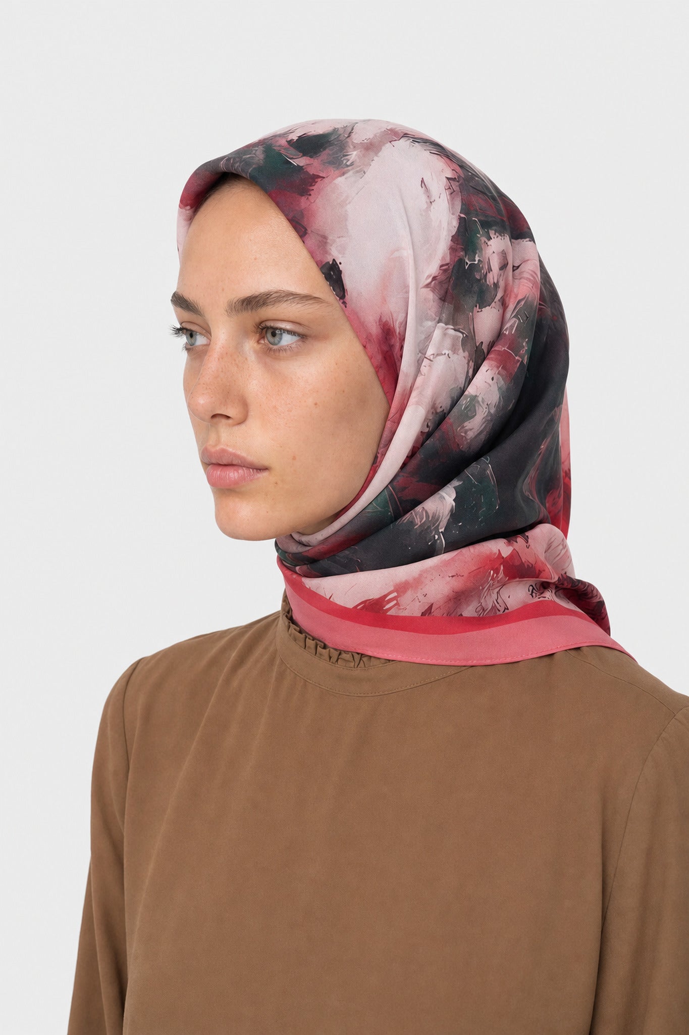 Umber Desen Hebei İpek Eşarp - Pembe