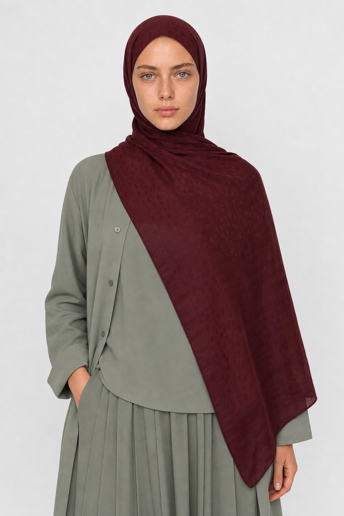 Pulse Desen Ayrobin Jakar Şal - Bordo