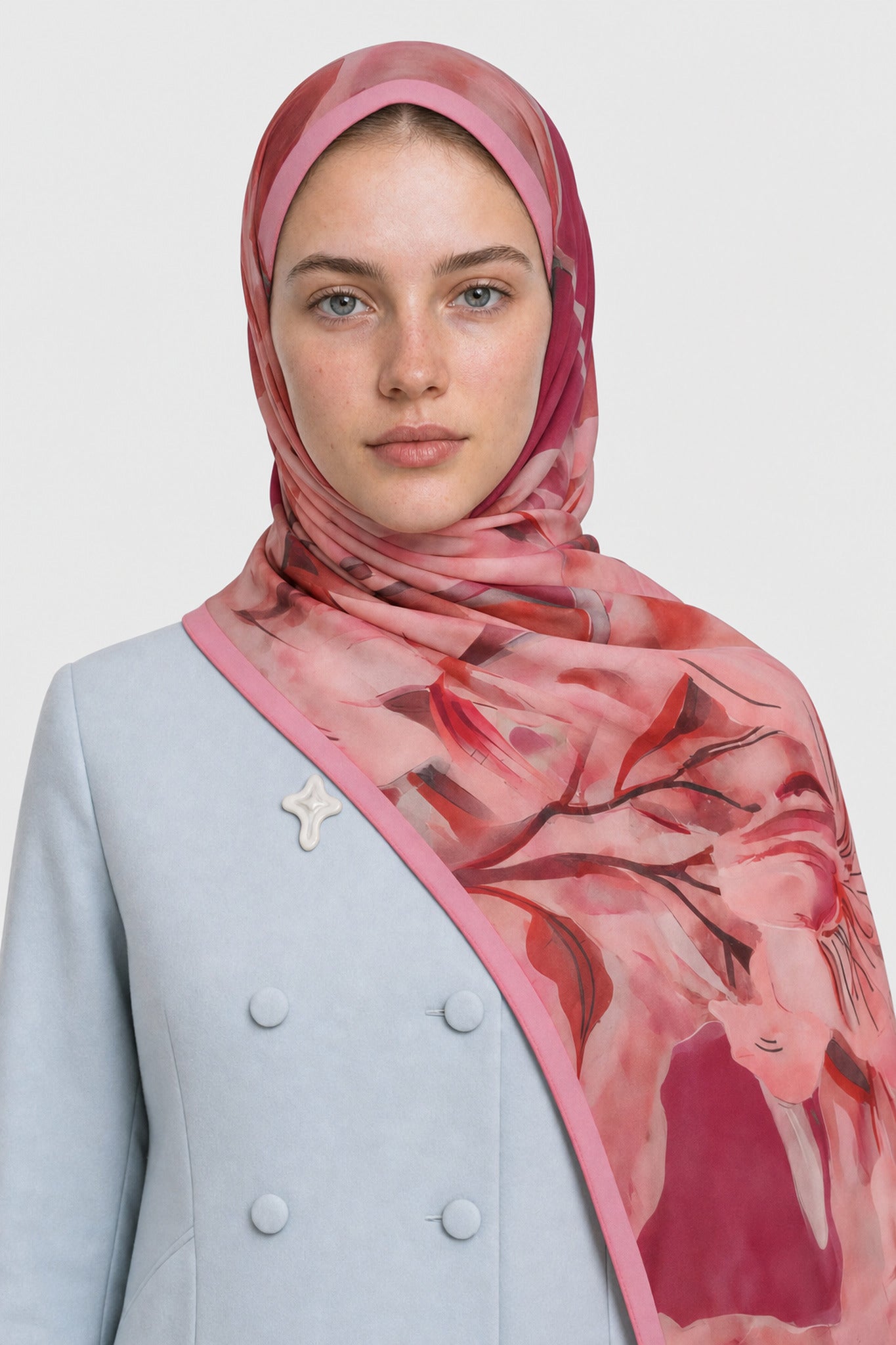 Rouge Desen Hebei İpek Şal - Pembe