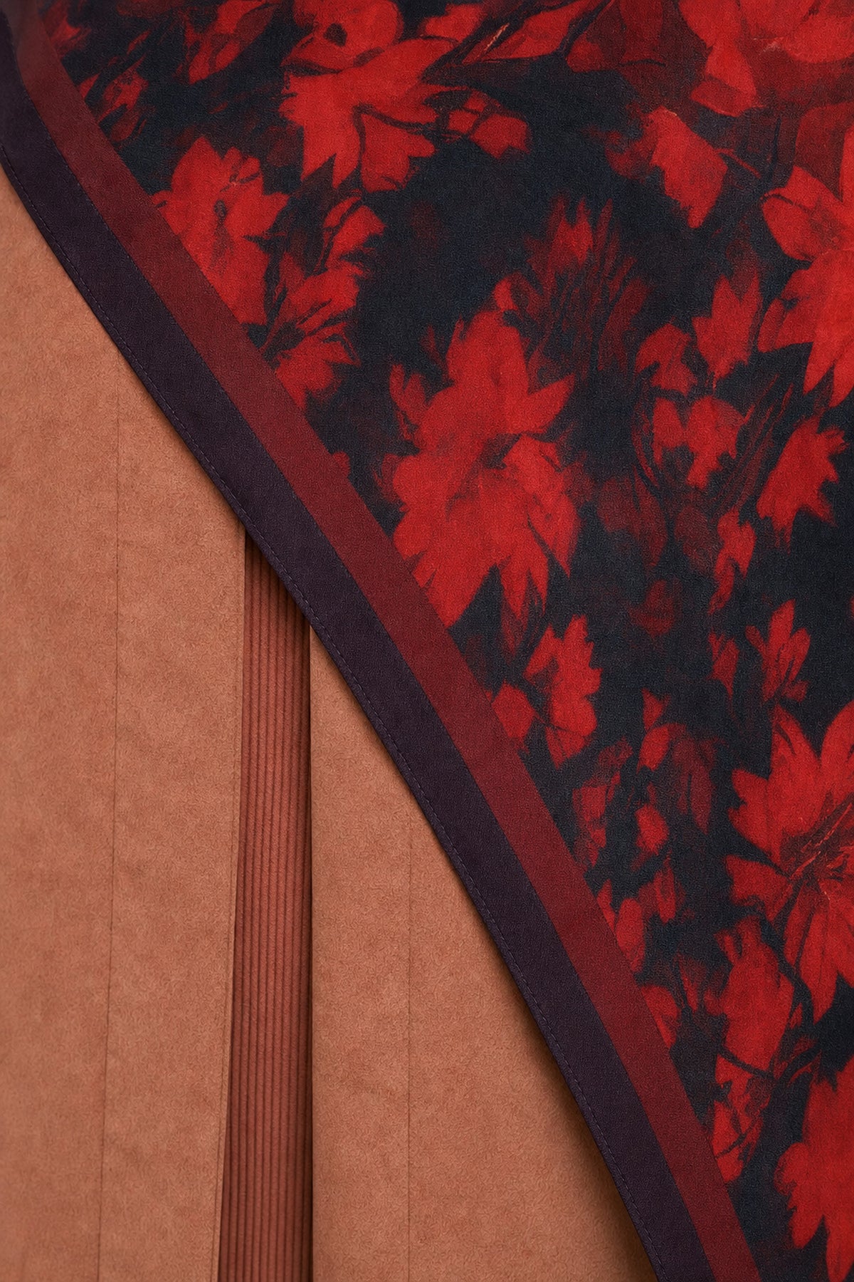Velvet Desen Hebei İpek Şal - Bordo