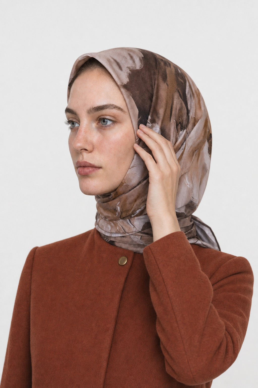 Garden Desen Organik Eşarp - Ceviz