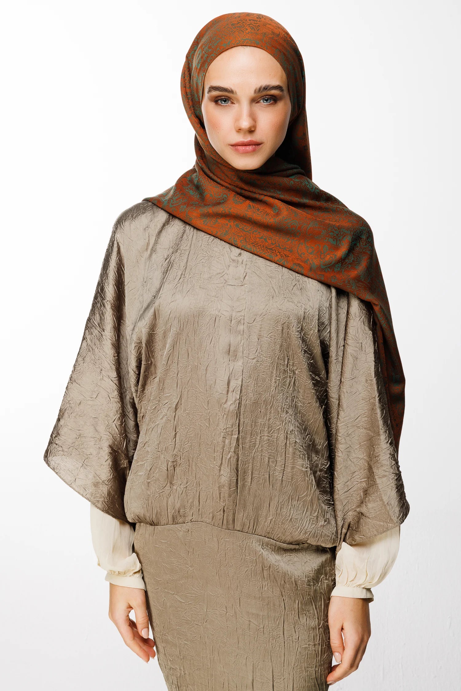 Henna Pattern Double-Sided Scarf - Cinnamon-Emerald