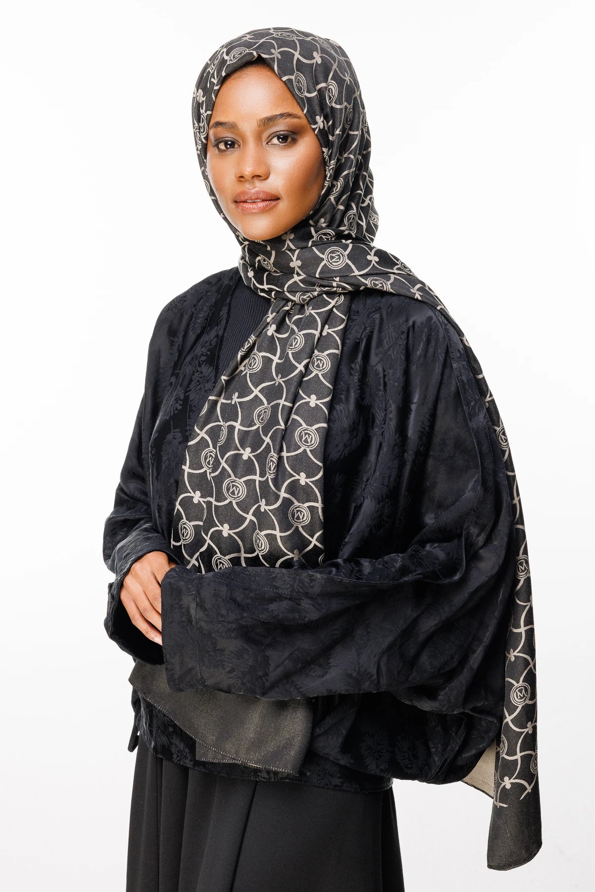 Marrakech Pattern Double-Sided Scarf - Black-Beige