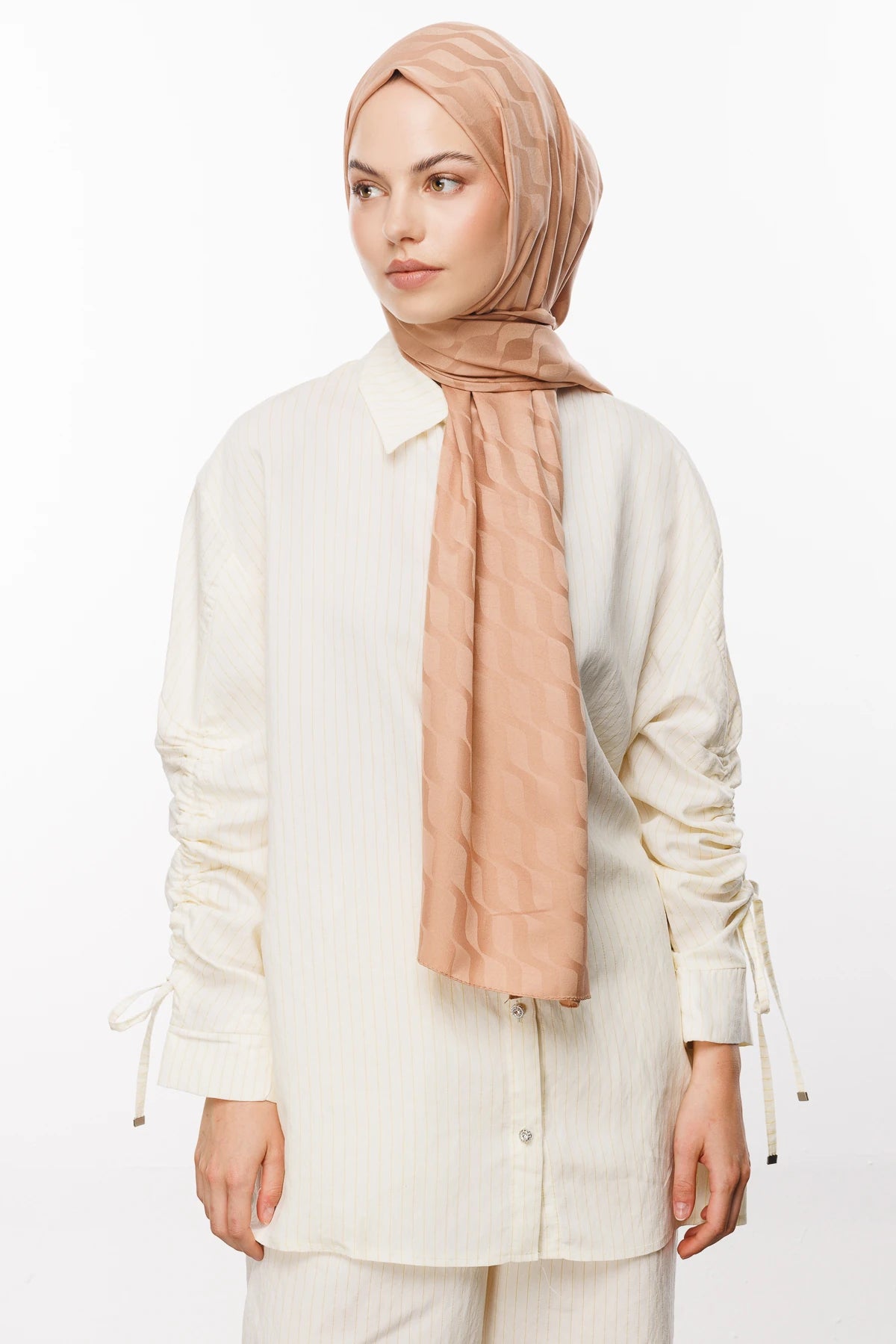 Wave Pattern Silky Jacquard Scarf - Rose
