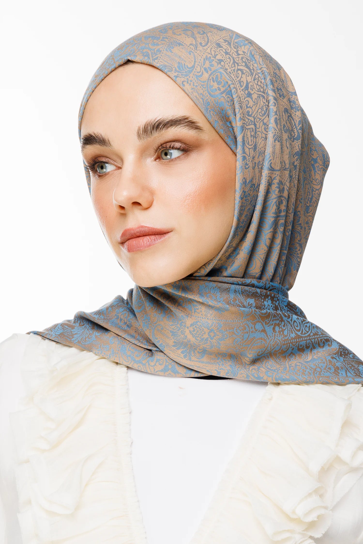 Henna Pattern Double-Sided Scarf - Mink-Turquoise