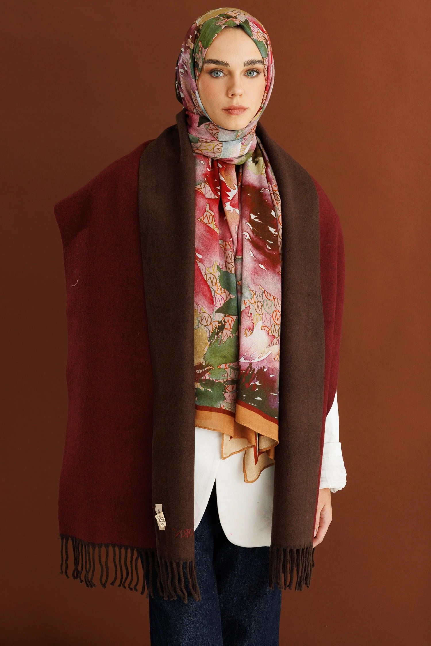 Double-Sided Wool Scarf - Bitter Coffee Burgundy