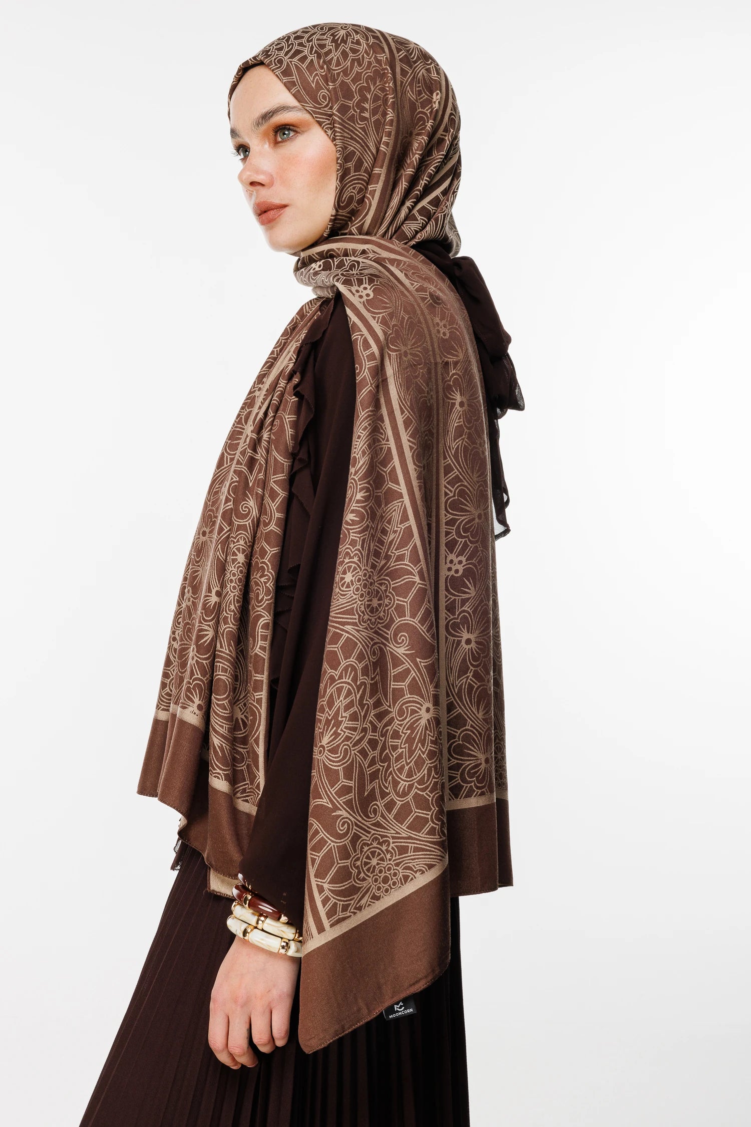 Lavin Pattern Double-Sided Scarf - Bitter Coffee-Beige