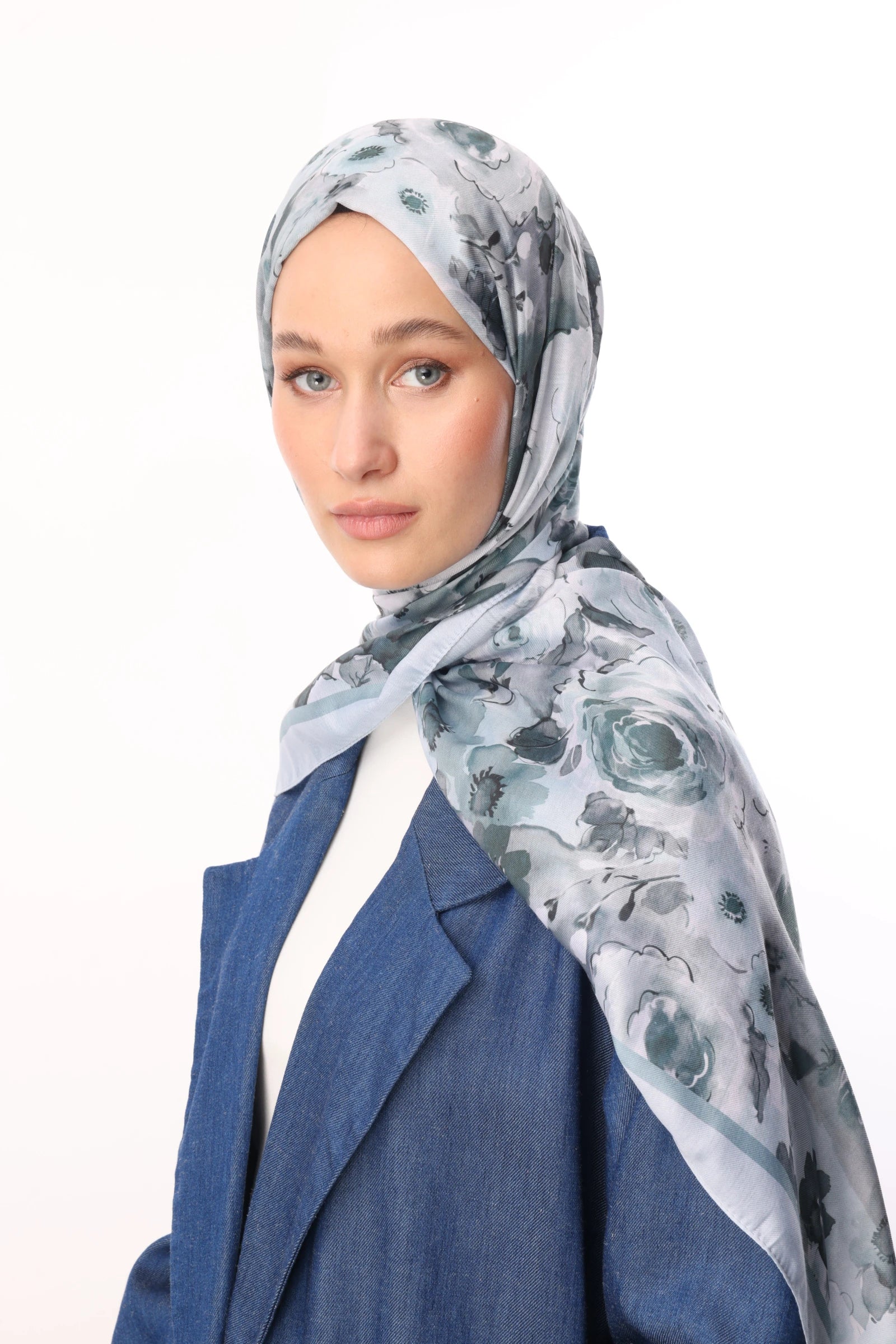 Vensel Pattern Cotton Scarf - Aqua Green