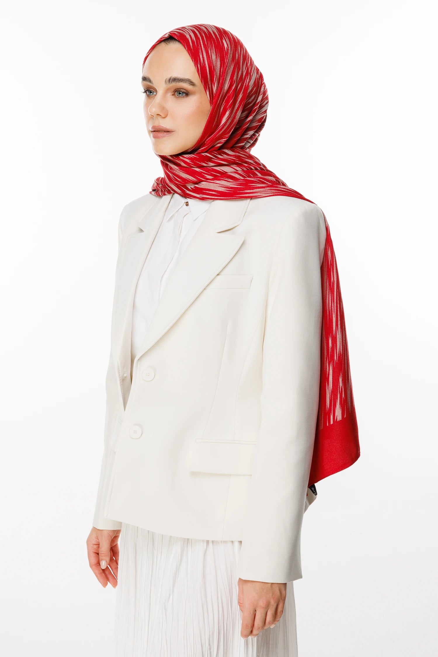 Selis Pattern Double-Sided Scarf - Burgundy-Mint Green