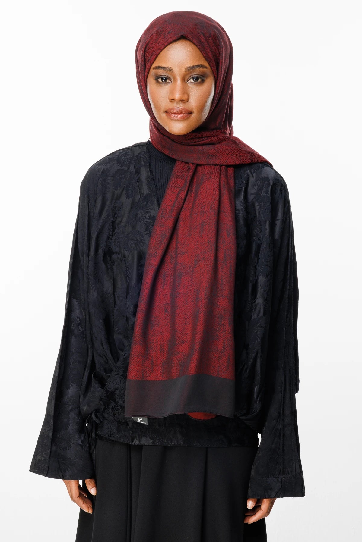 Sahara Pattern Double-Sided Shawl - Black-Burgundy