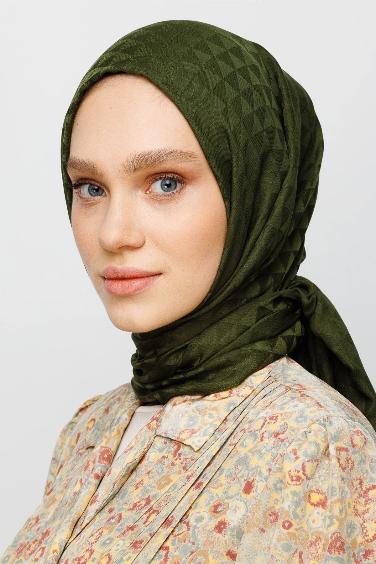 Prism Pattern Cotton Jacquard Scarf - Khaki