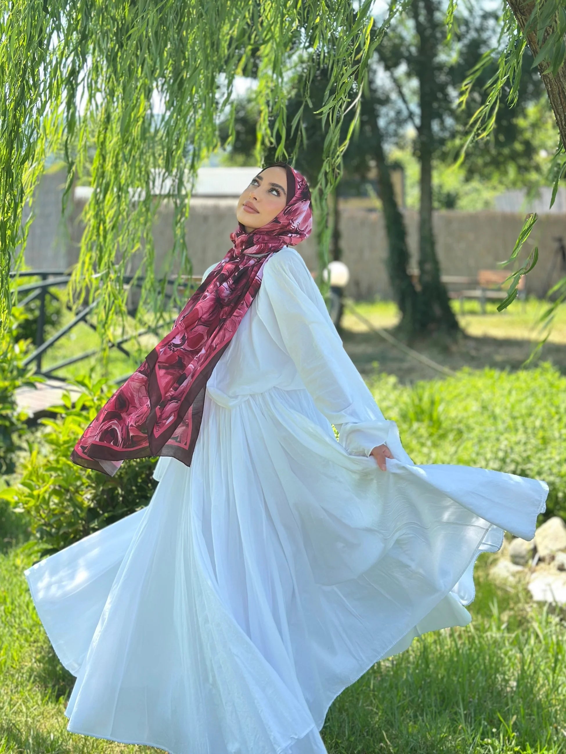 Rossel Pattern Cotton Scarf - Burgundy