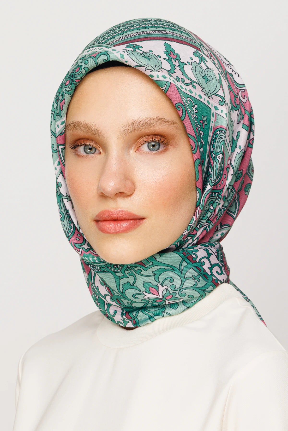 40 Patchwork Design Digital Soft Scarf - Mint Green