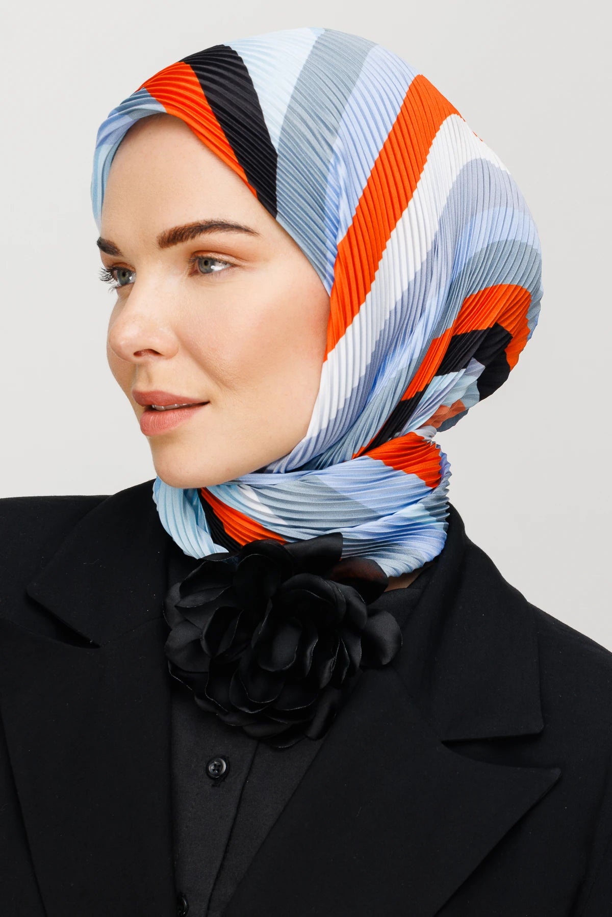 Akra Pattern Pleated Scarf - Orange