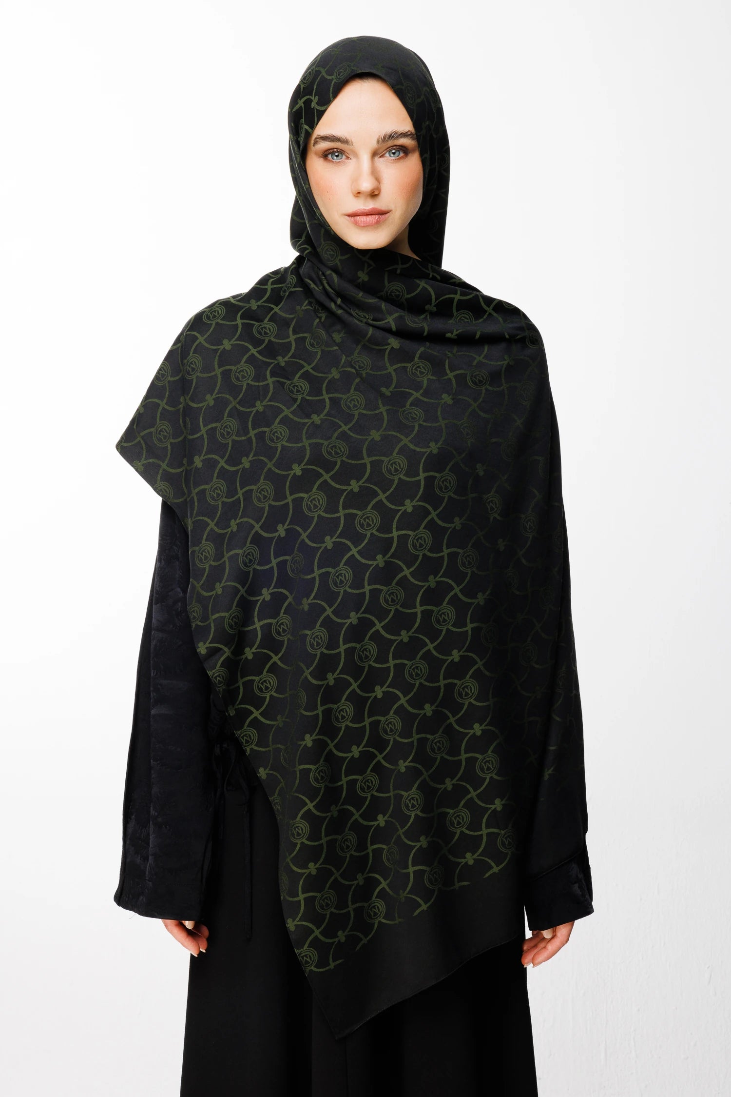 Marrakech Pattern Double-Sided Scarf - Black-Khaki