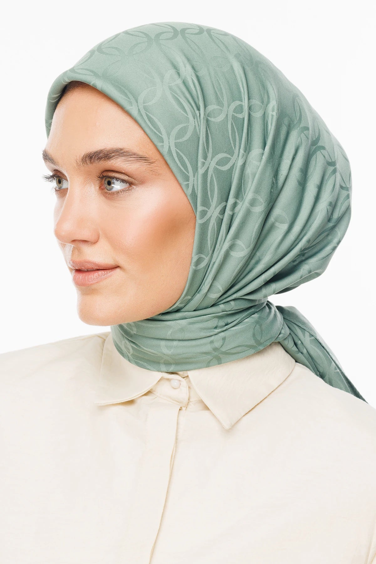 London Pattern Silky Jacquard Scarf - Mold Green