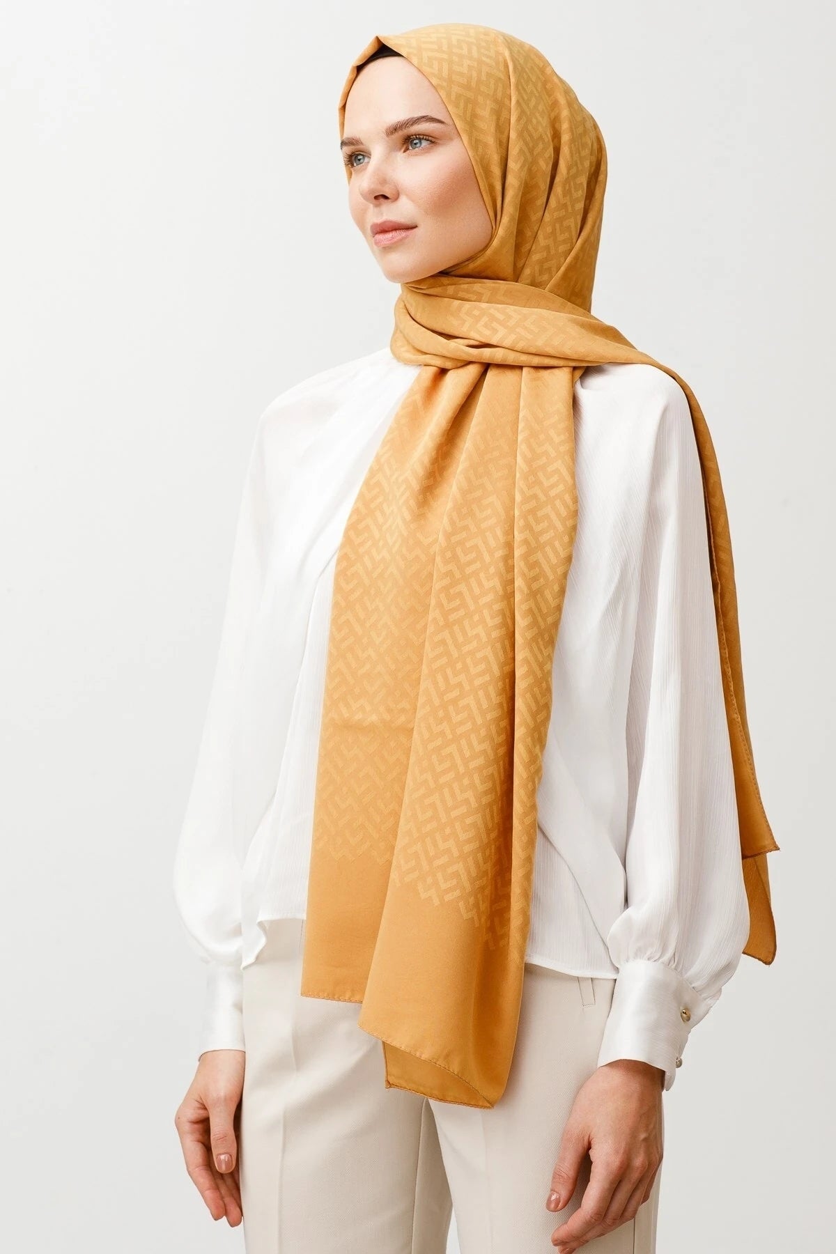 Z Pattern Silky Jacquard Scarf - Mustard