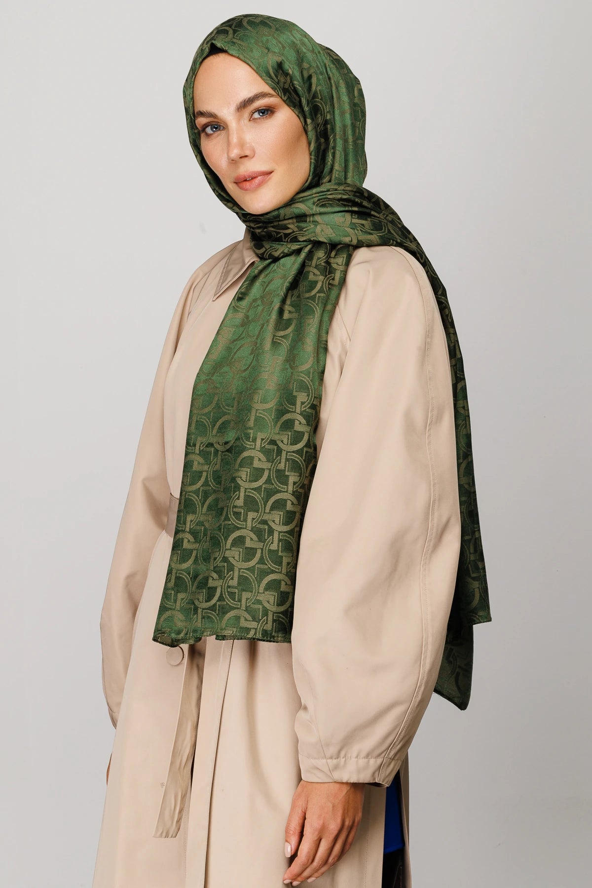 Longar Pattern Shiny Jacquard Scarf - Military Green