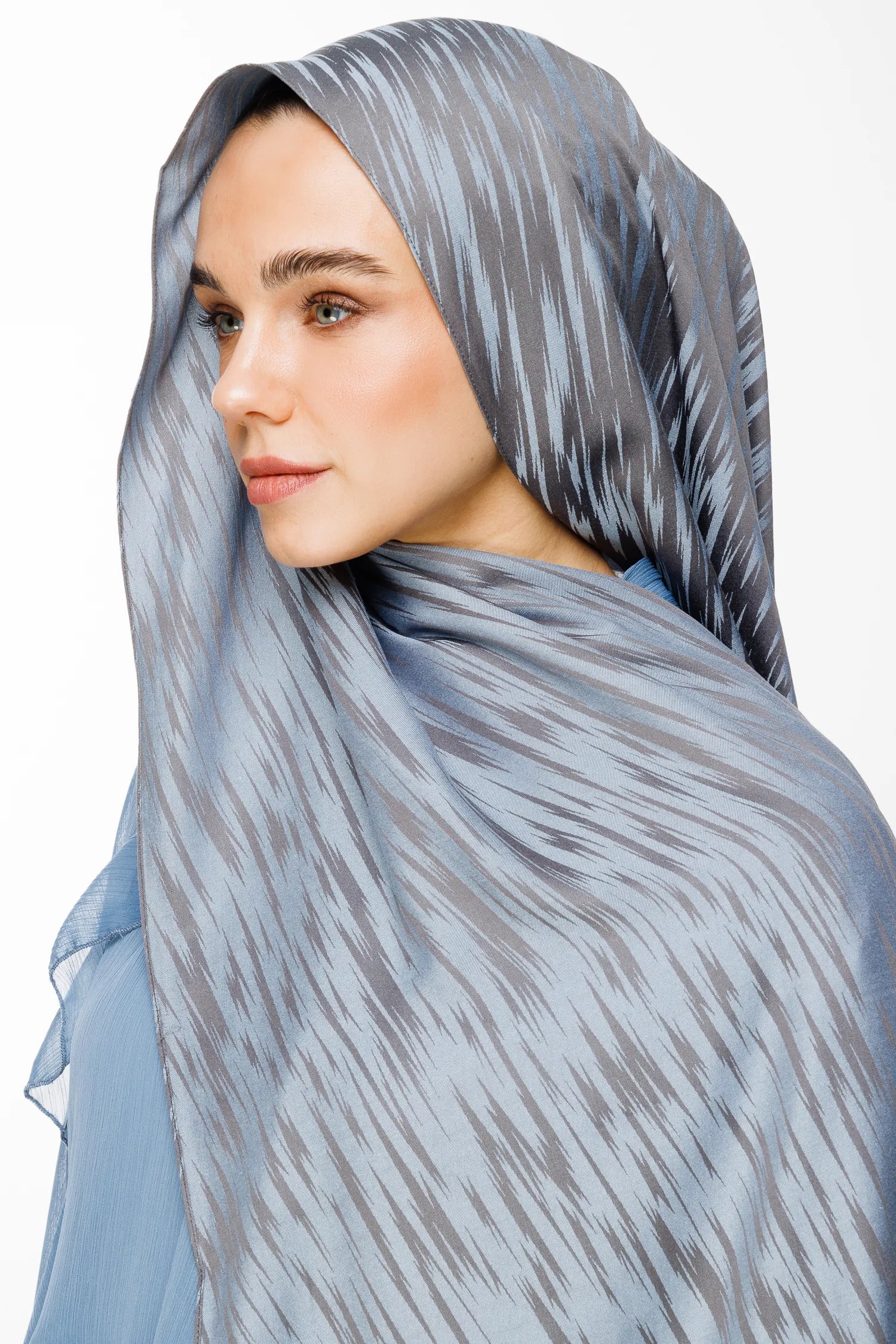 Selis Pattern Double-Sided Scarf - Dark Gray-Light Blue