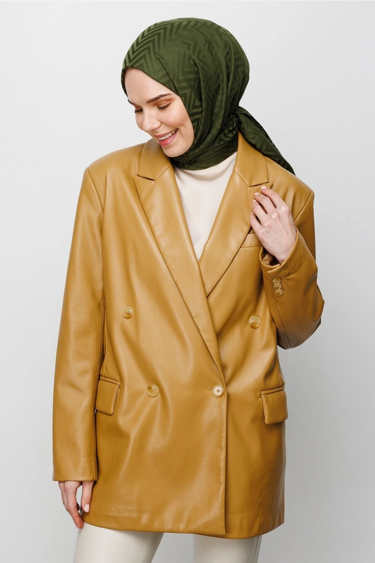 Zigzag Pattern Cotton Jacquard Shawl - Khaki
