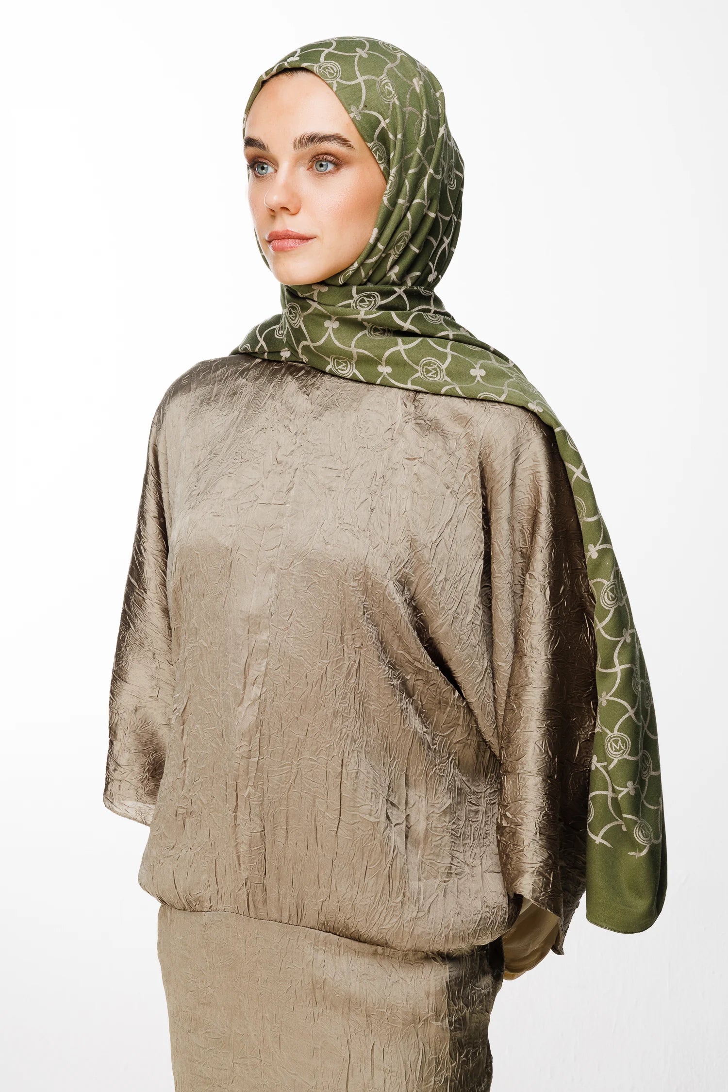 Marrakech Pattern Double-Sided Scarf - Khaki-Salmon