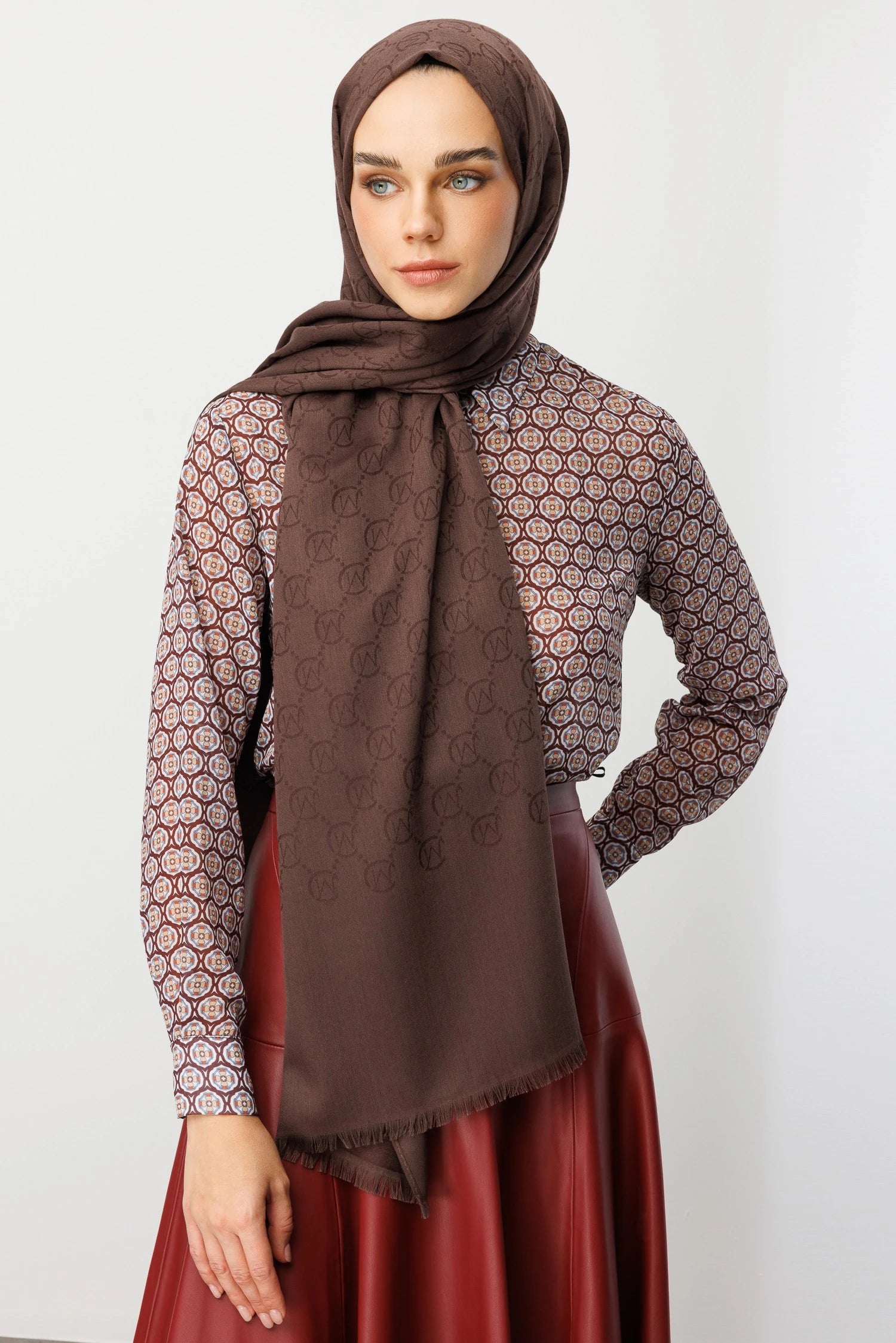 Wool Silk Scarf - Coffee