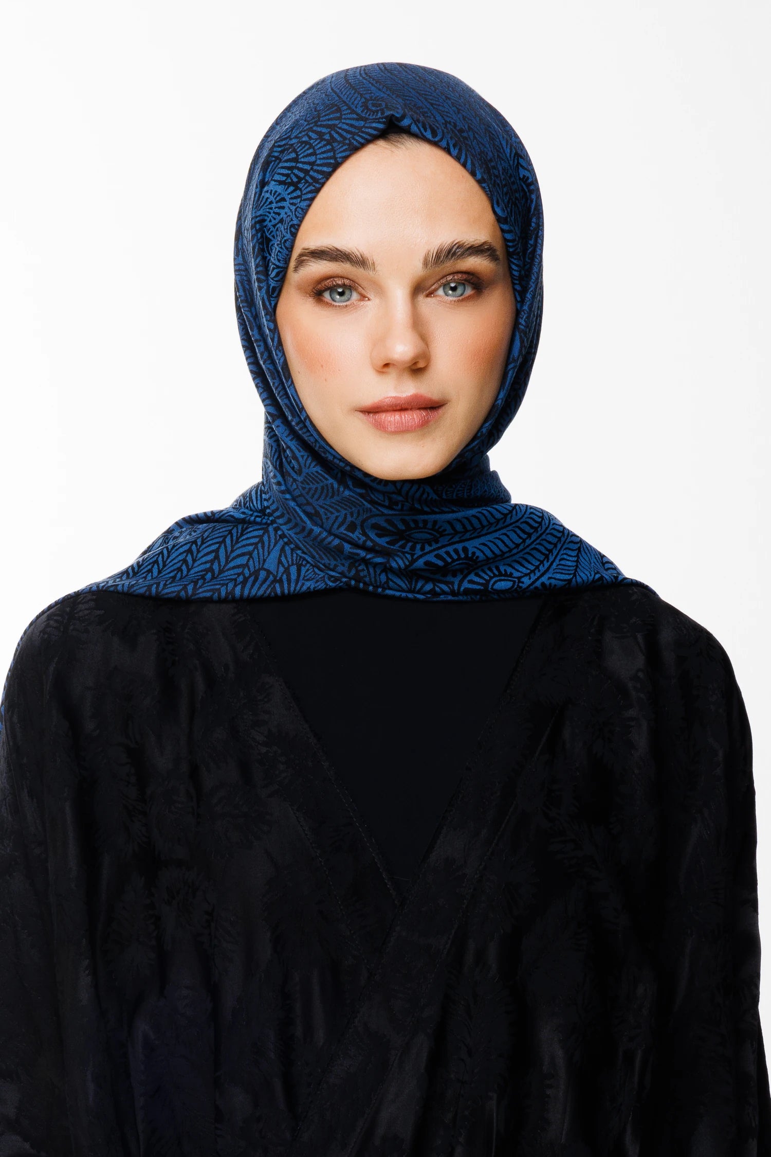 Mayra Pattern Double-Sided Scarf - Black-Indigo
