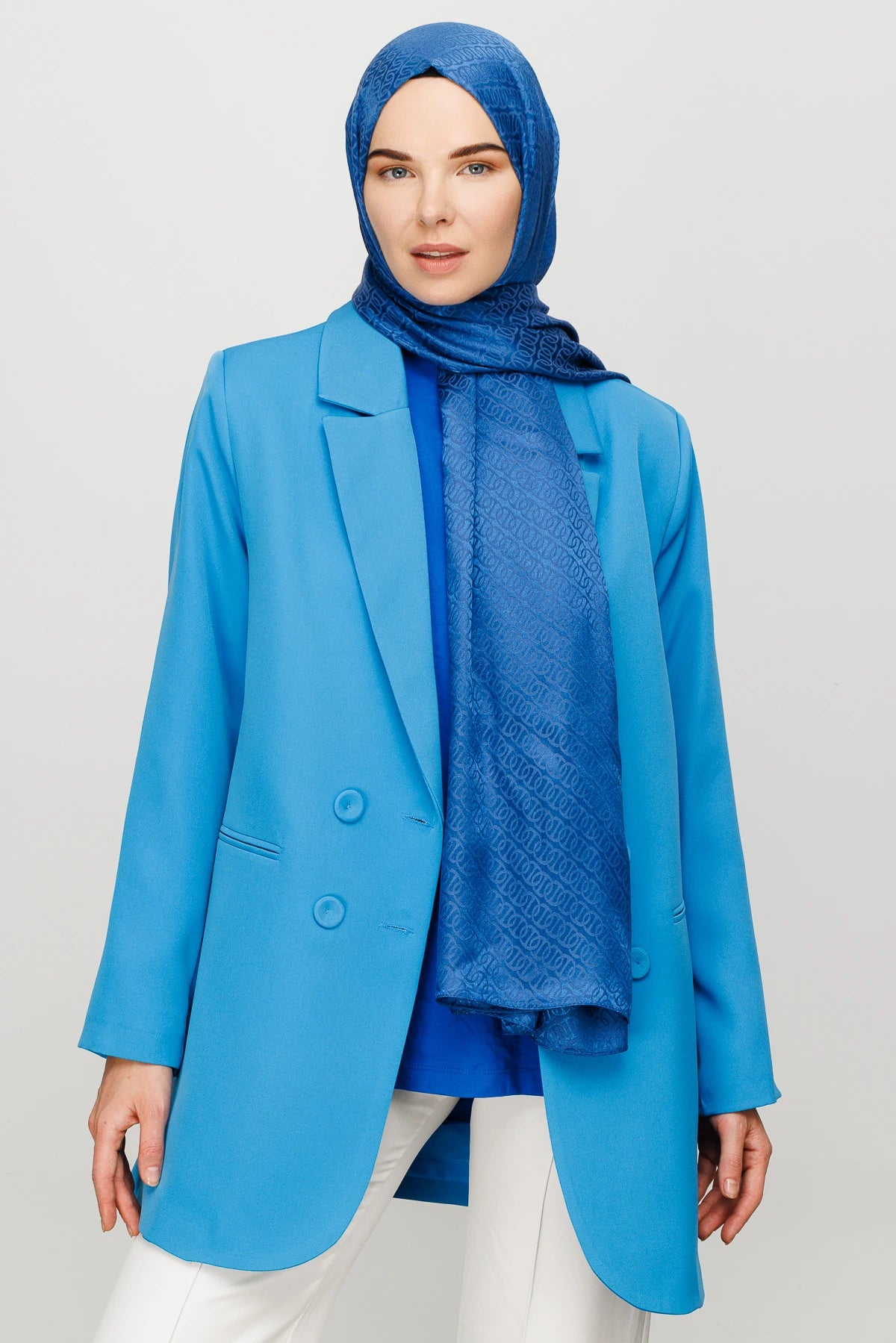 Forever Pattern Shiny Jacquard Scarf - Indigo