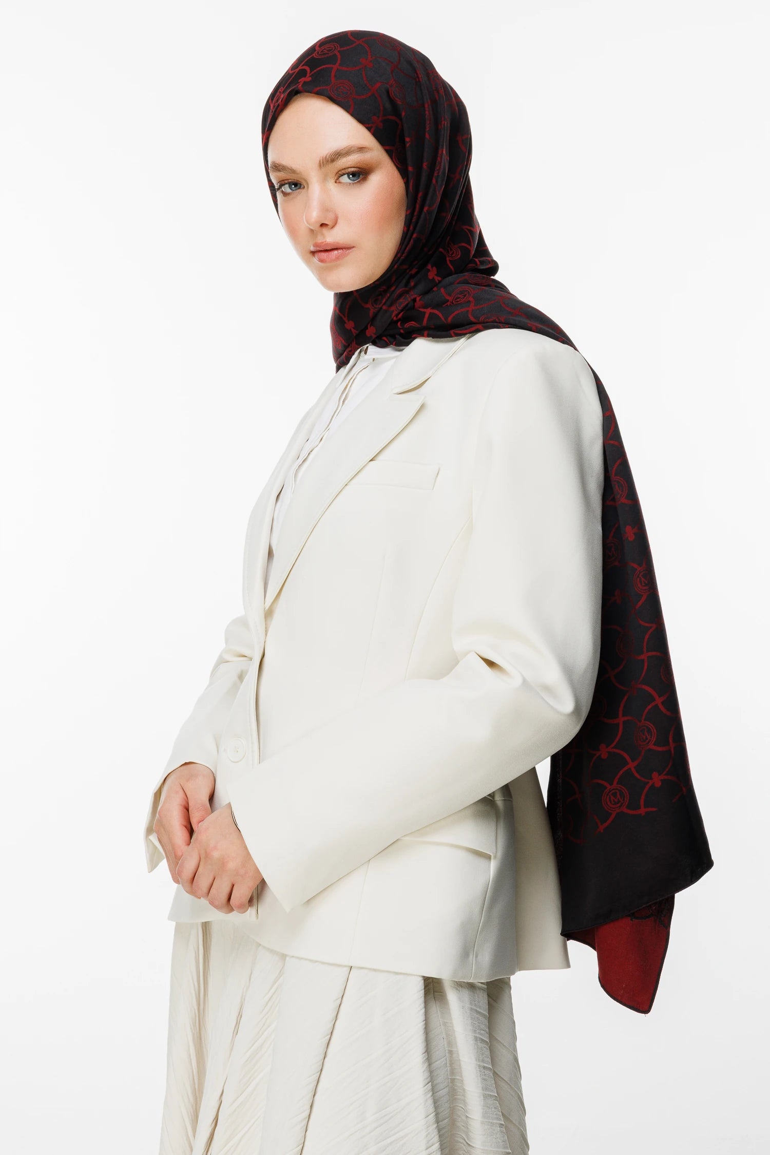 Marrakech Pattern Double-Sided Scarf - Black-Burgundy