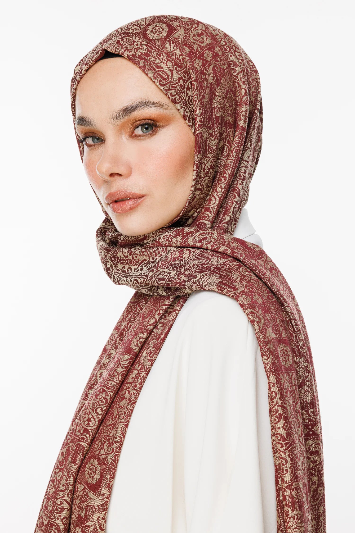 Henna Pattern Double-Sided Scarf - Plum-Salmon
