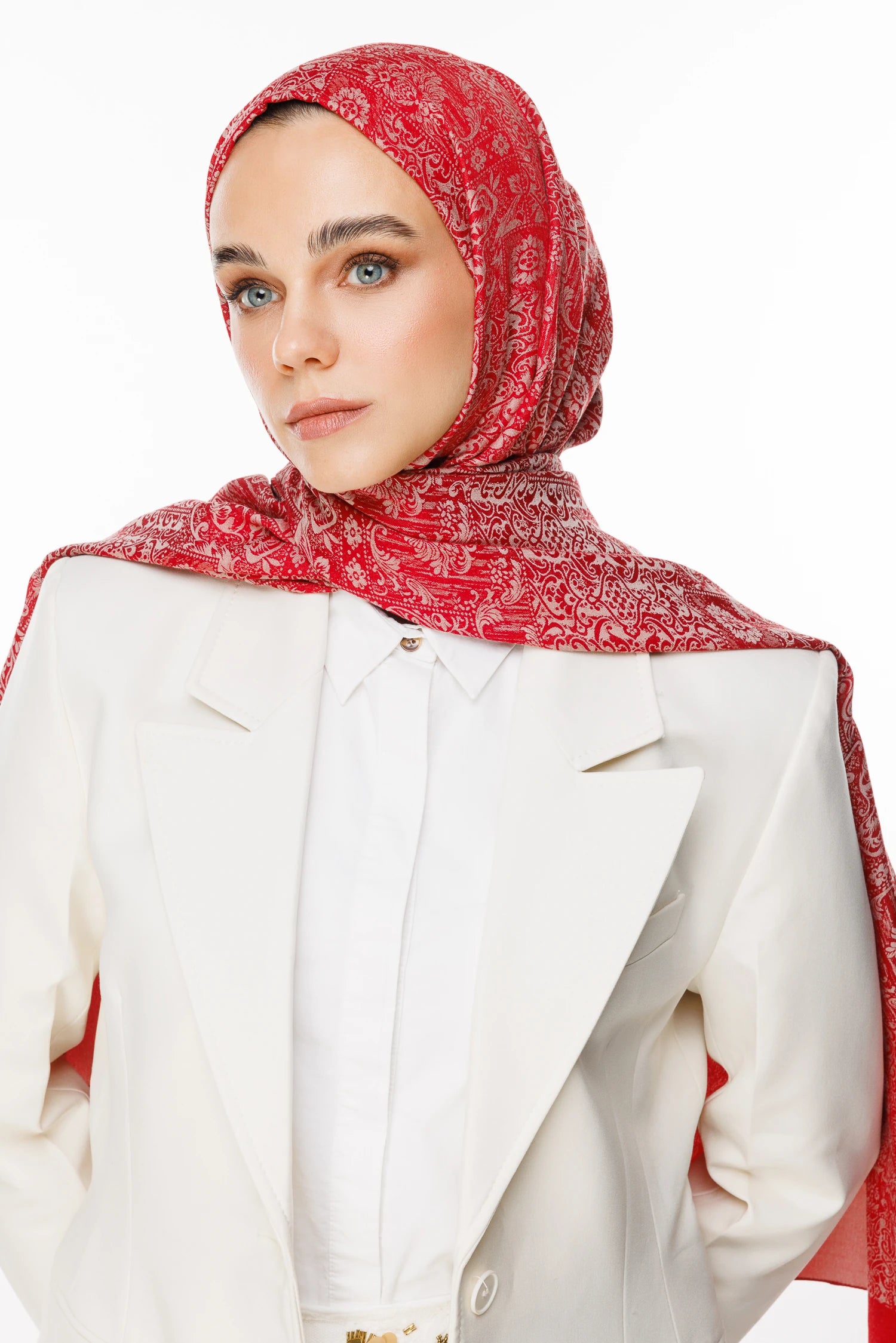 Henna Pattern Double-Sided Scarf - Burgundy-Mint Green