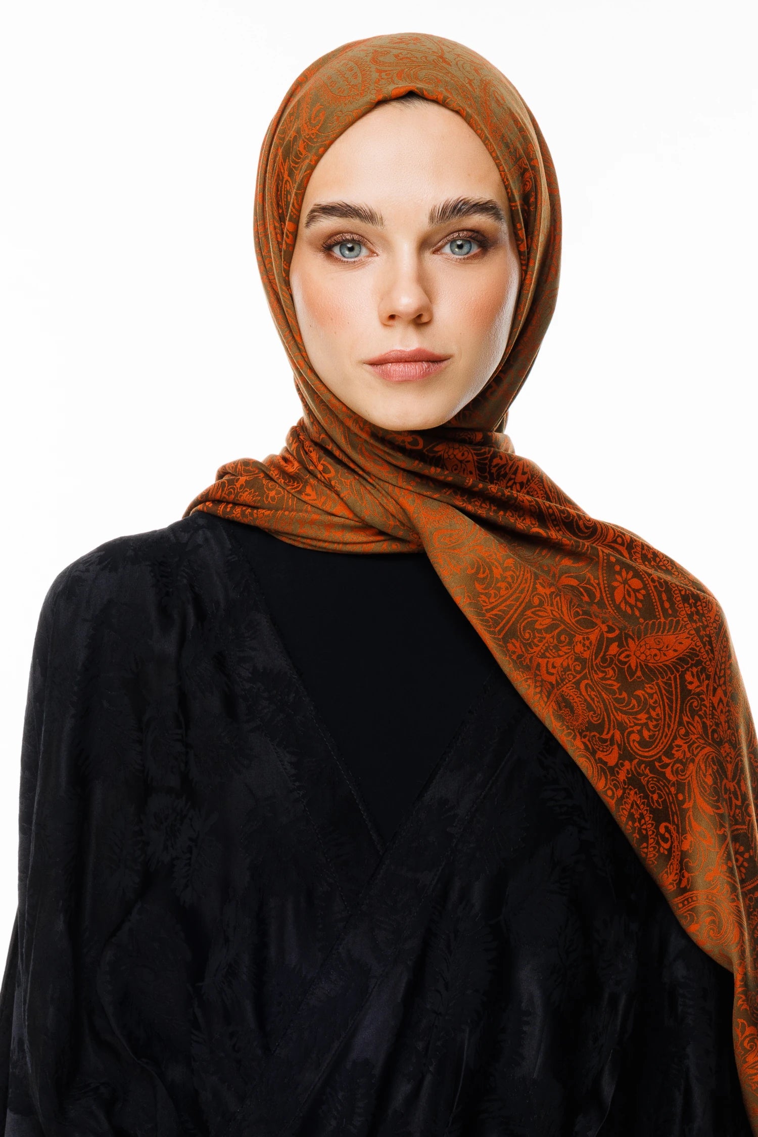 Velora Pattern Double-Sided Scarf - Dark Khaki-Cinnamon