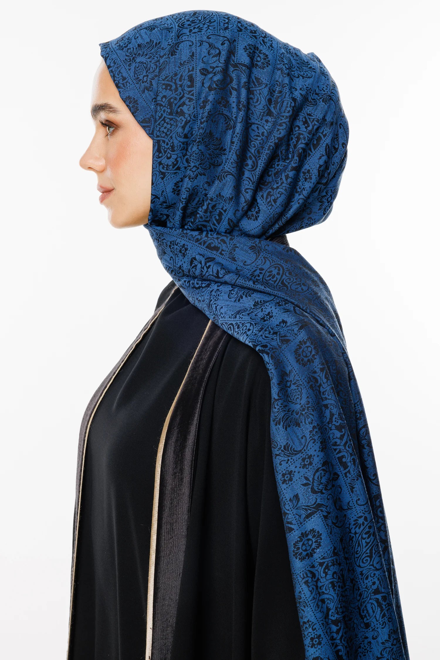 Henna Pattern Double-Sided Scarf - Black-Indigo