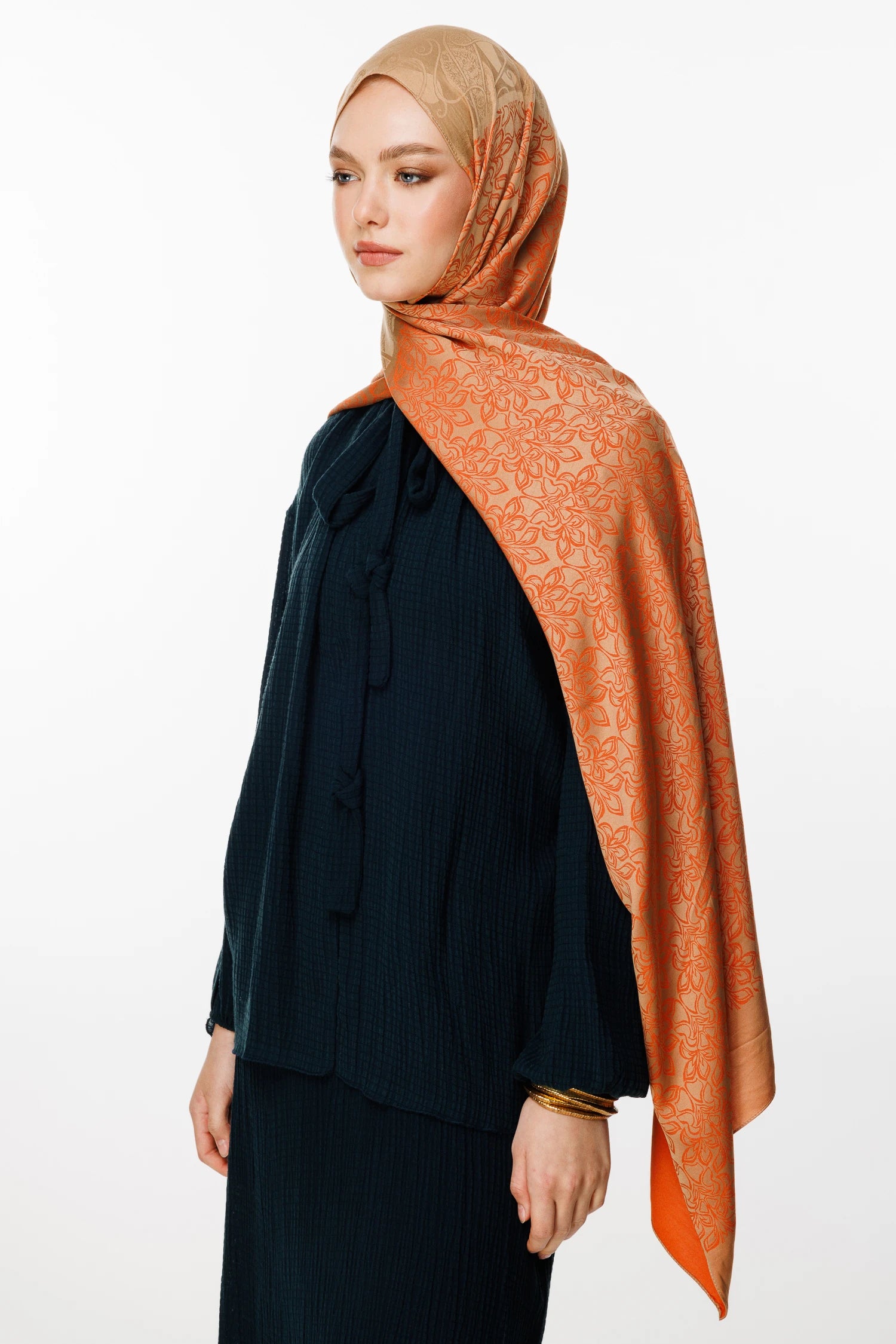 Nora Pattern Double-Sided Scarf - Mink-Cinnamon