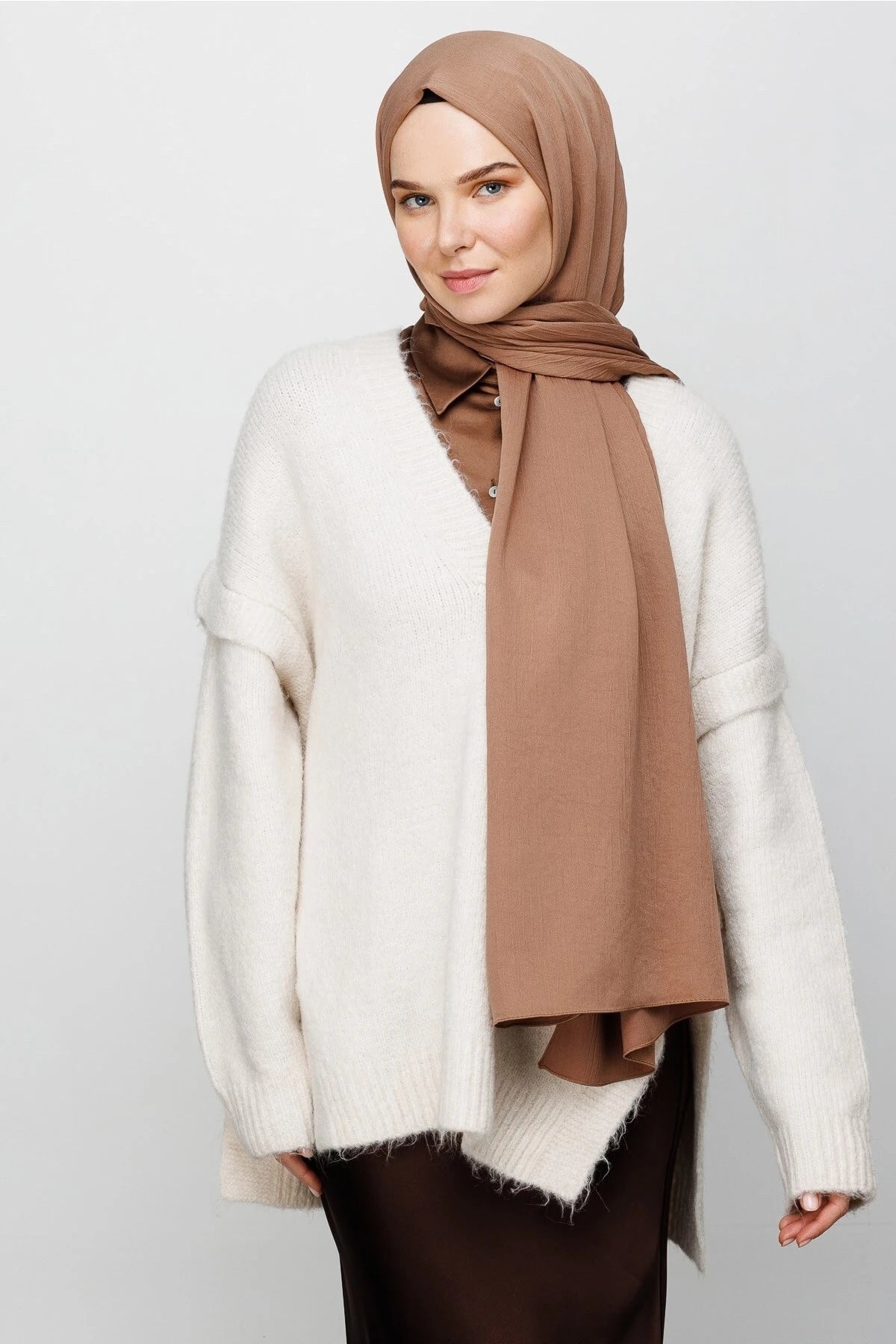Crinkle Medina Silk Shawl - Brown