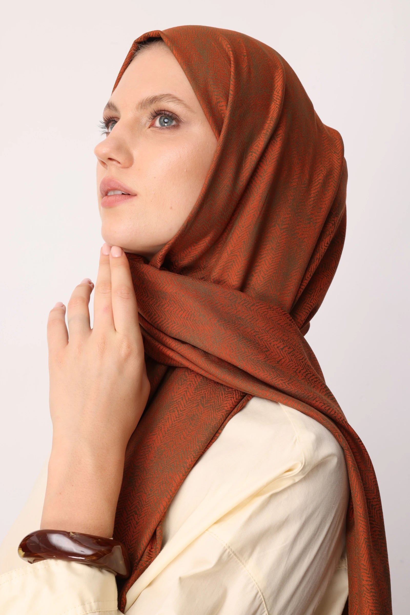 Sahara Pattern Double-Sided Shawl - Dark Khaki-Cinnamon