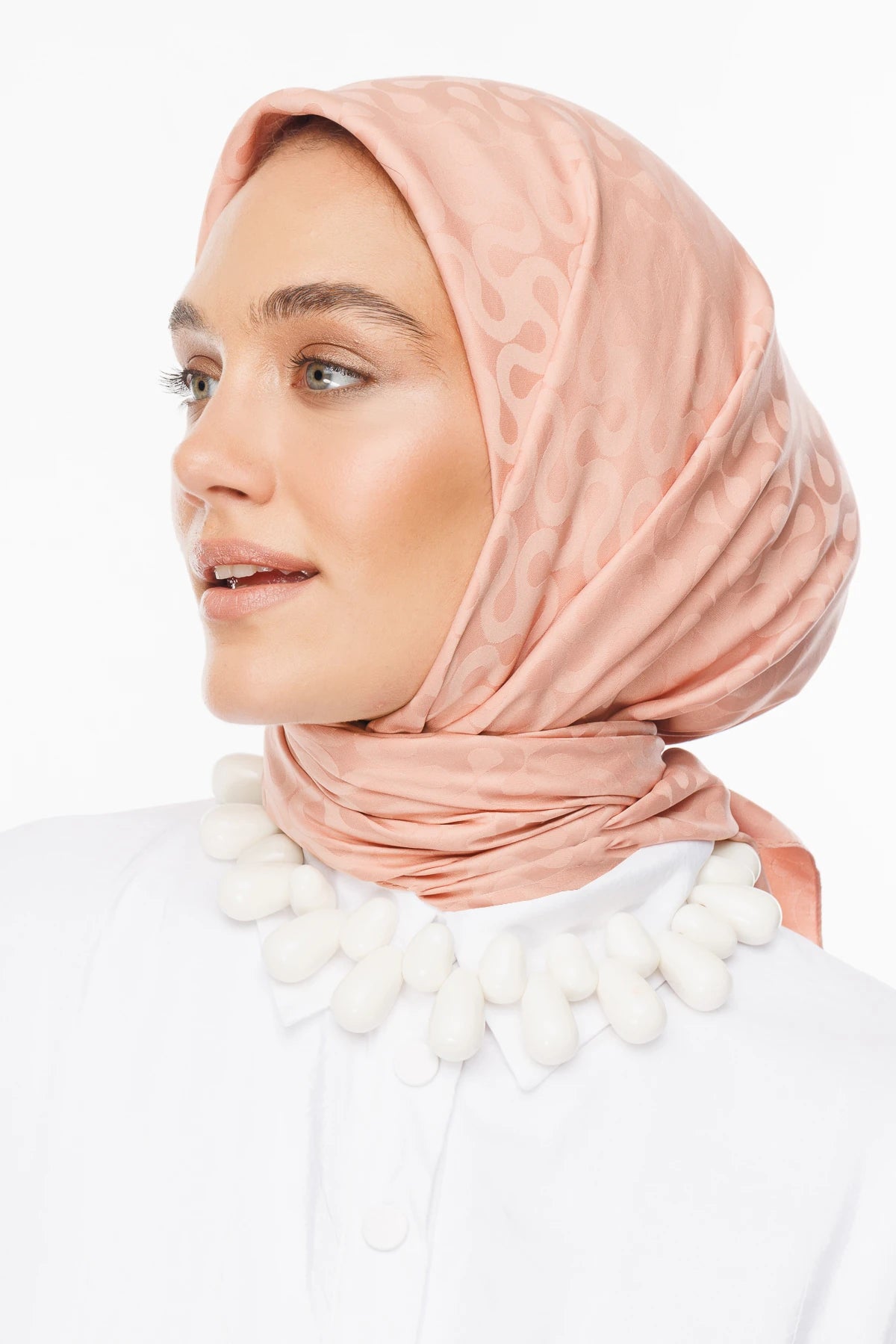 Moon Pattern Silky Jacquard Scarf - Salmon