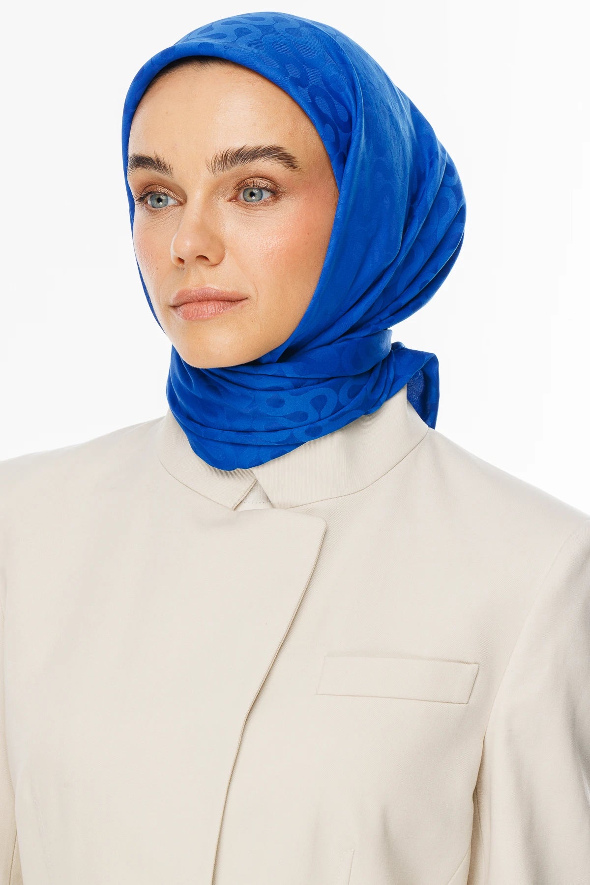 Moon Pattern Silky Jacquard Scarf - Saks Blue