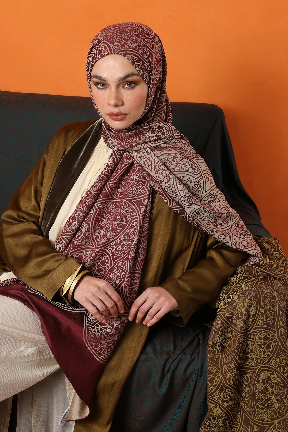 Morocco Pattern Double-Sided Scarf - Plum-Salmon