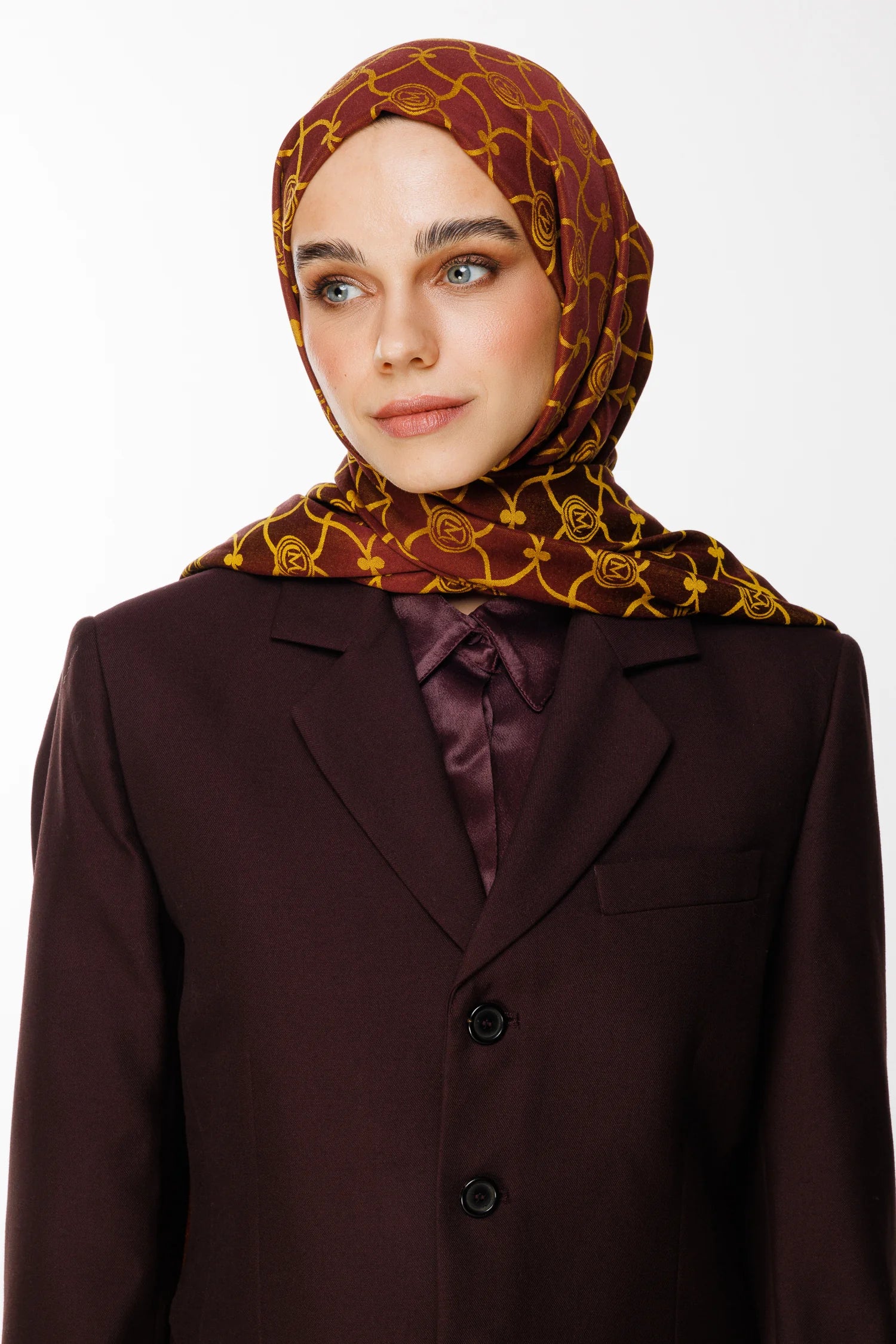 Marrakech Pattern Double-Sided Scarf - Plum-Yellow