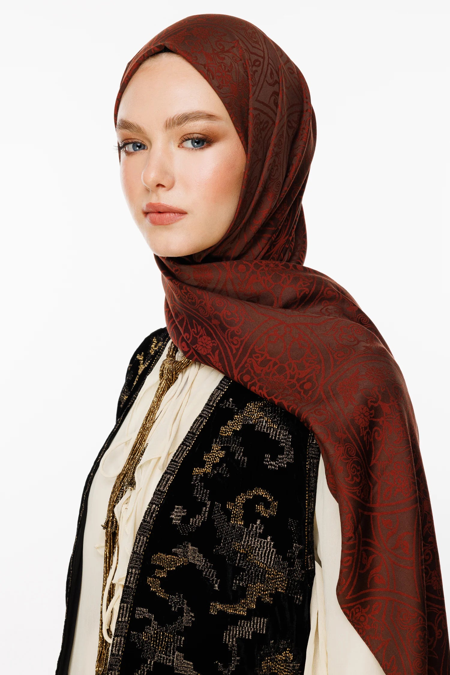 Morocco Pattern Double-Sided Scarf - Bitter Coffee - Coffee