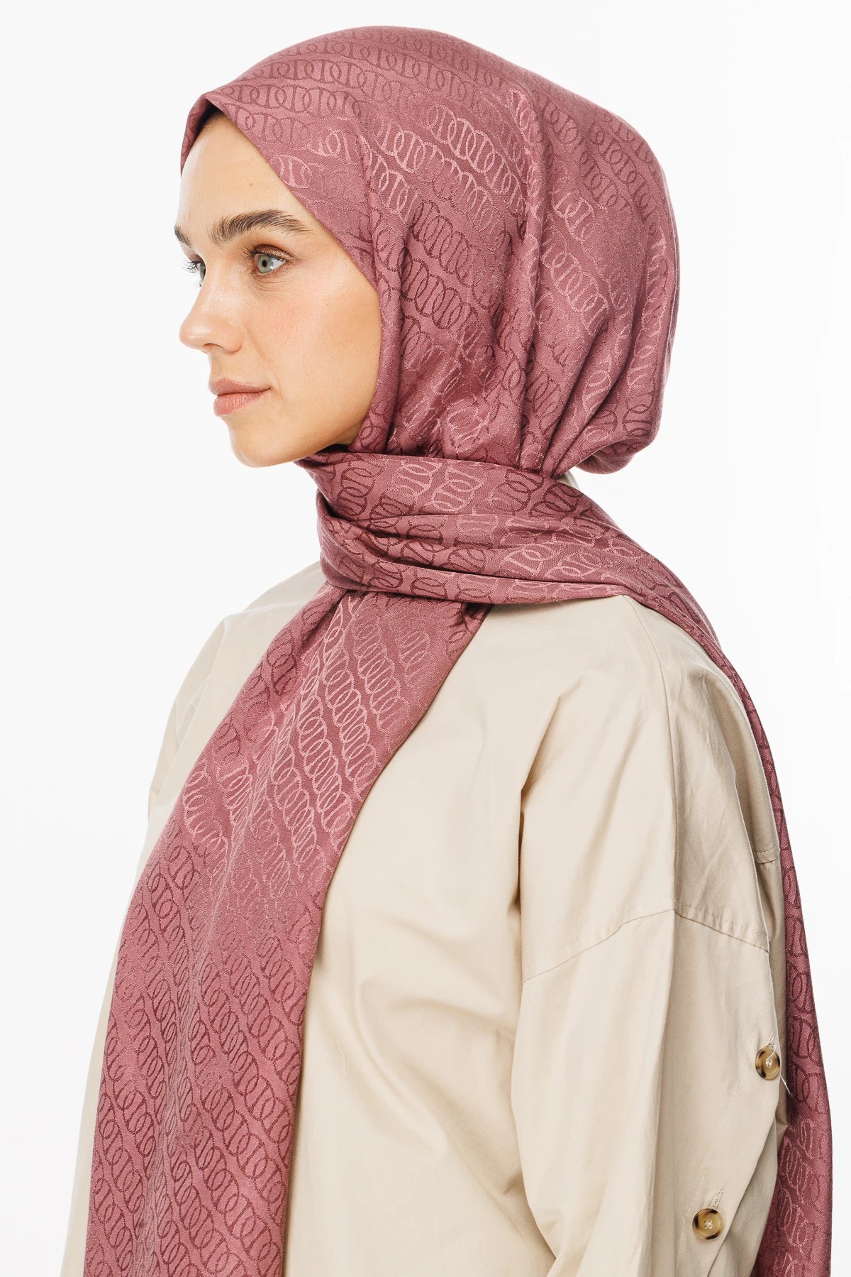 Forever Pattern Shiny Jacquard Scarf - Dried Rose