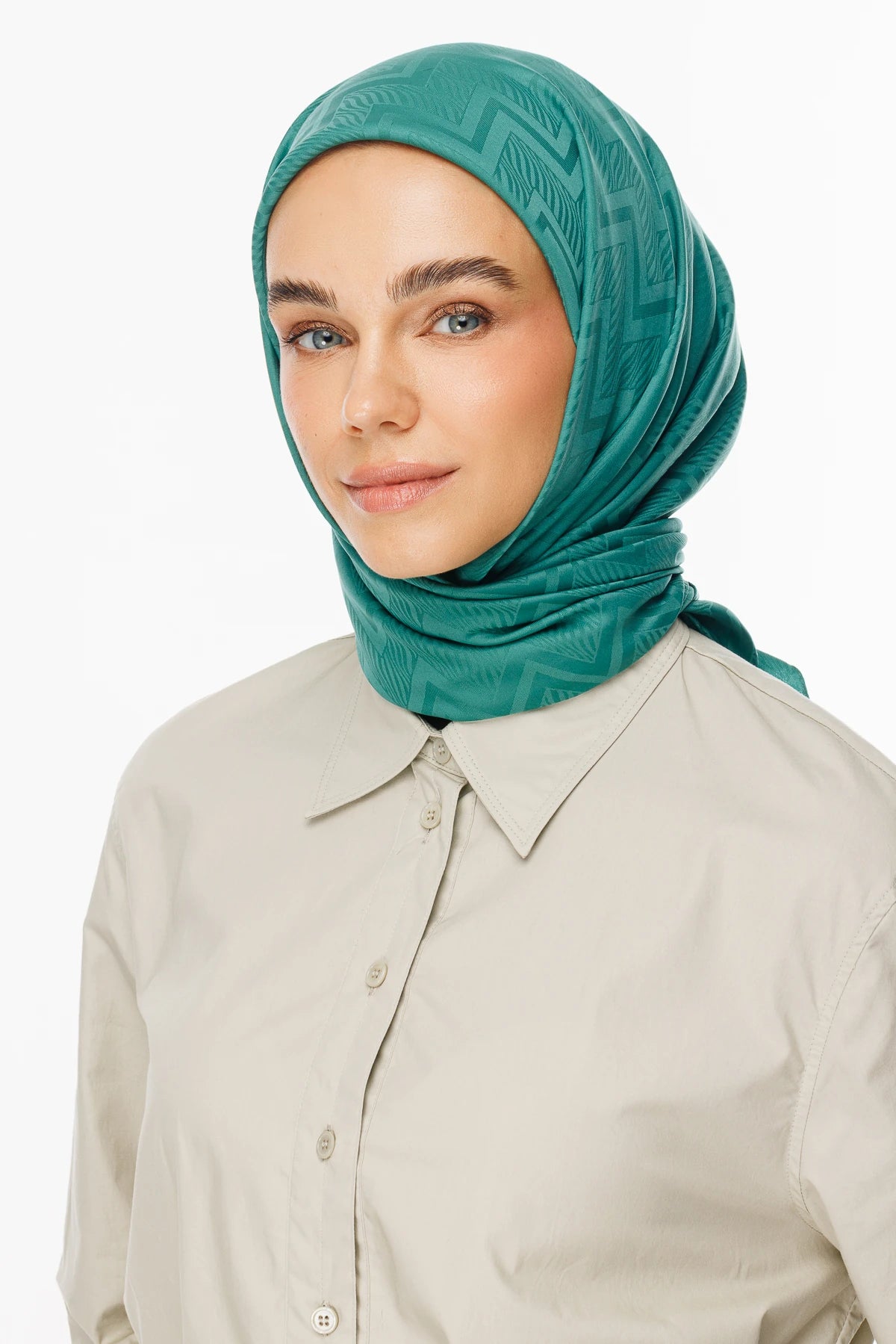 Viora Pattern Silky Jacquard Scarf - Mint Green