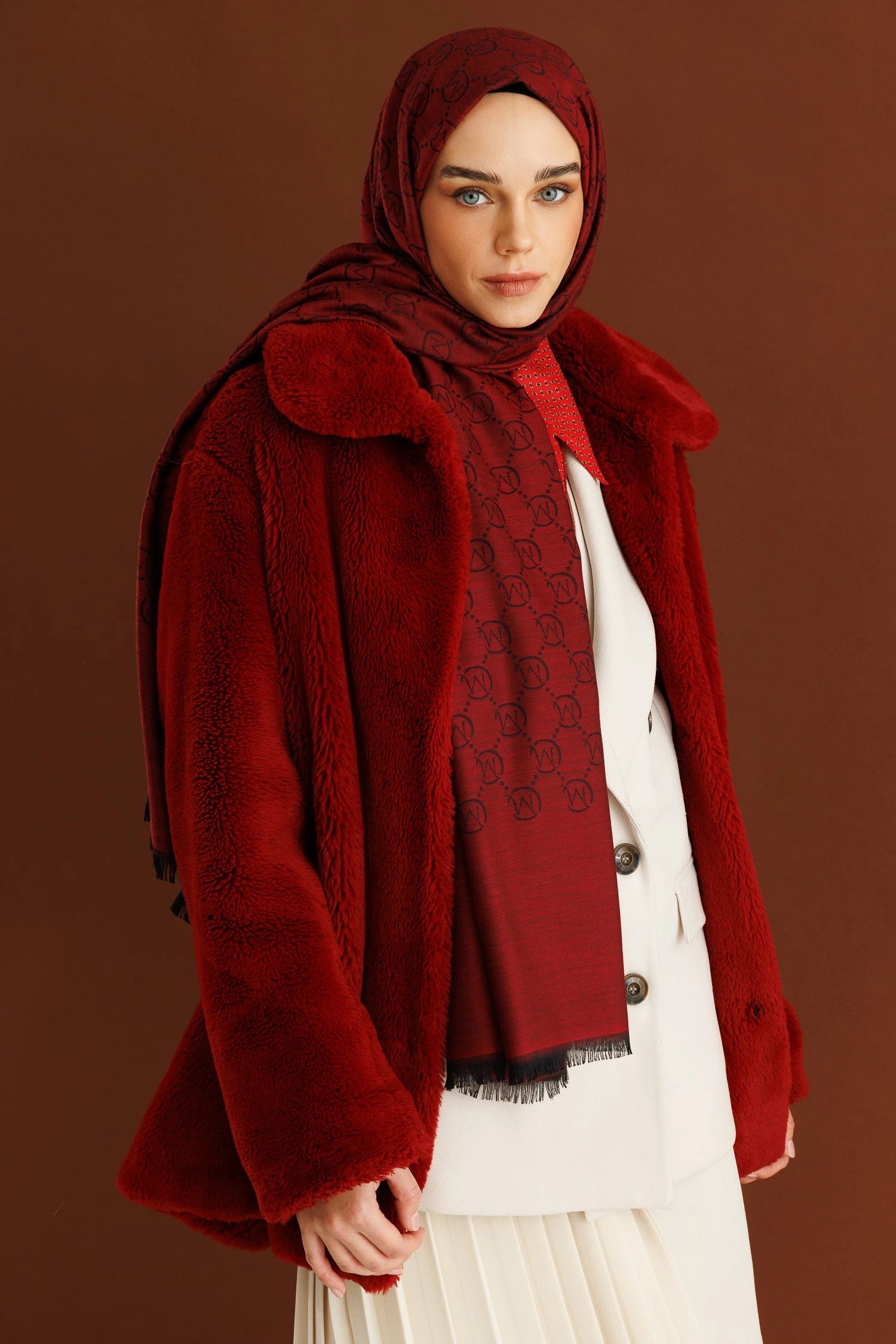 Wool Silk Scarf - Burgundy