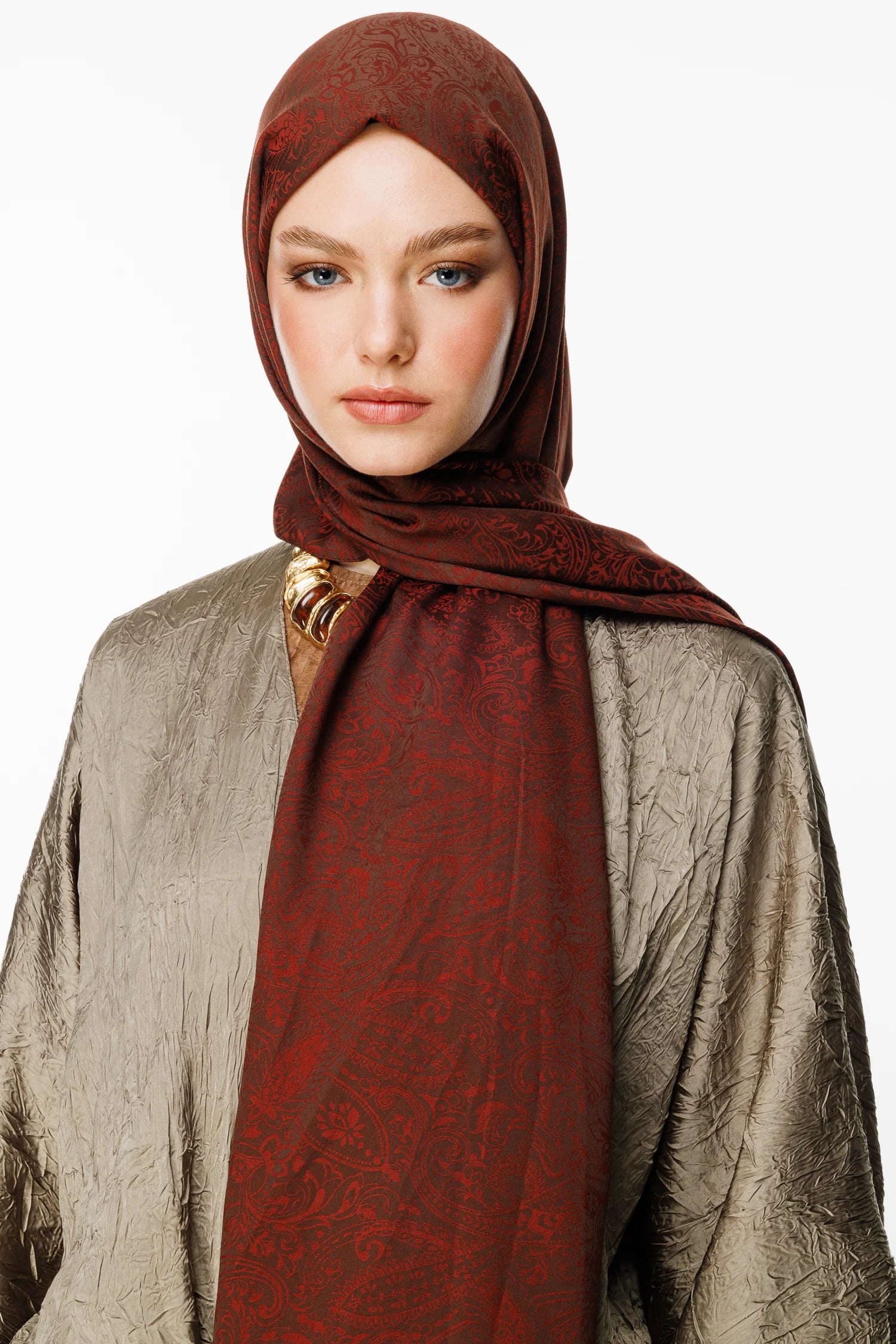 Velora Pattern Double-Sided Scarf - Bitter Coffee - Coffee