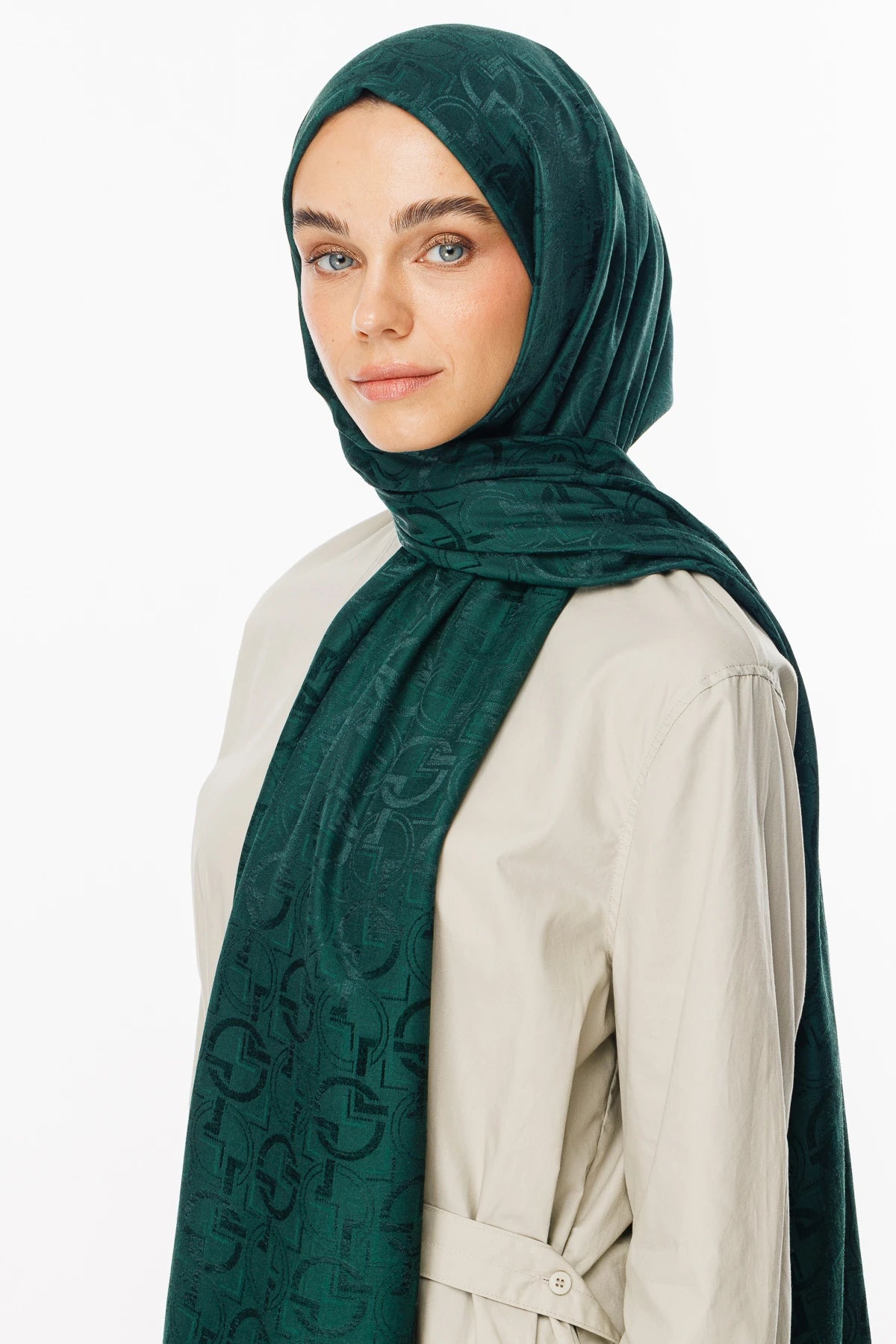 Longar Pattern Shiny Jacquard Scarf - Emerald