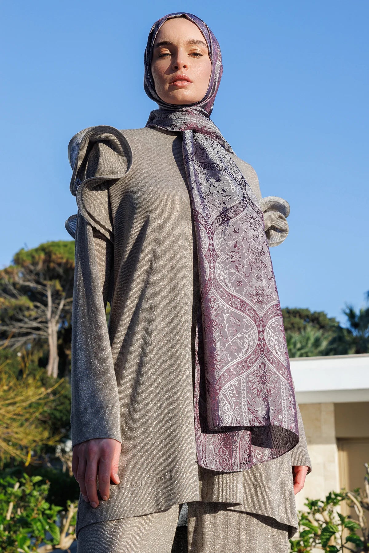 Soler Pattern Shine Line Scarf - Purple-Gray
