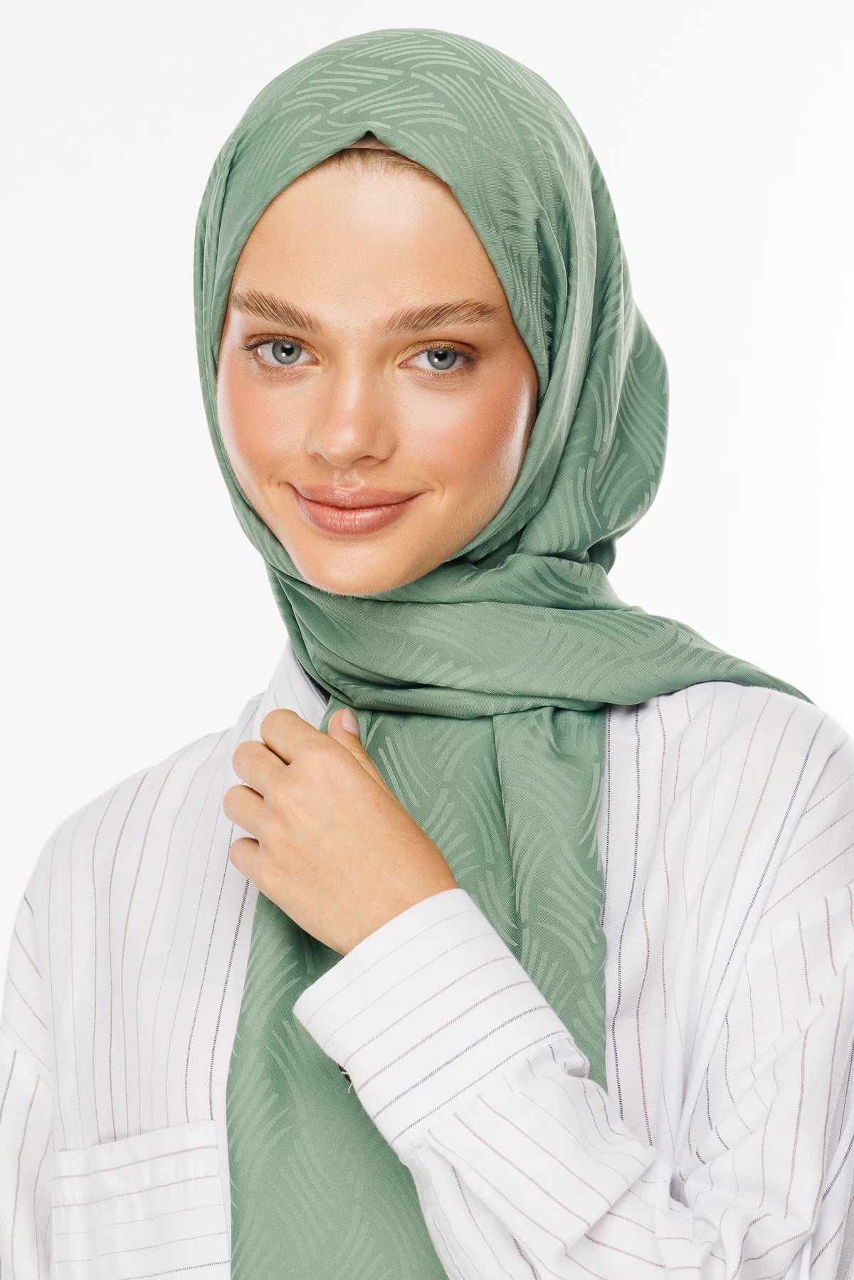 Aura Pattern Silky Jacquard Scarf - Mold Green