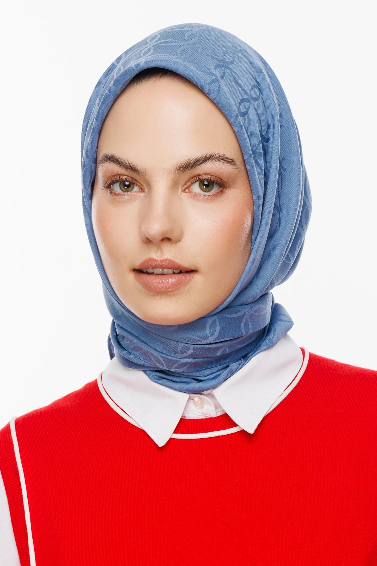 London Pattern Silky Jacquard Scarf - Sky Blue