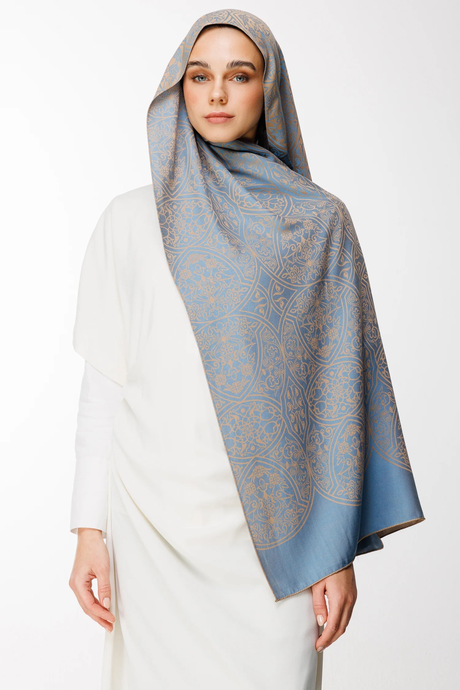 Morocco Pattern Double-Sided Scarf - Mink-Turquoise